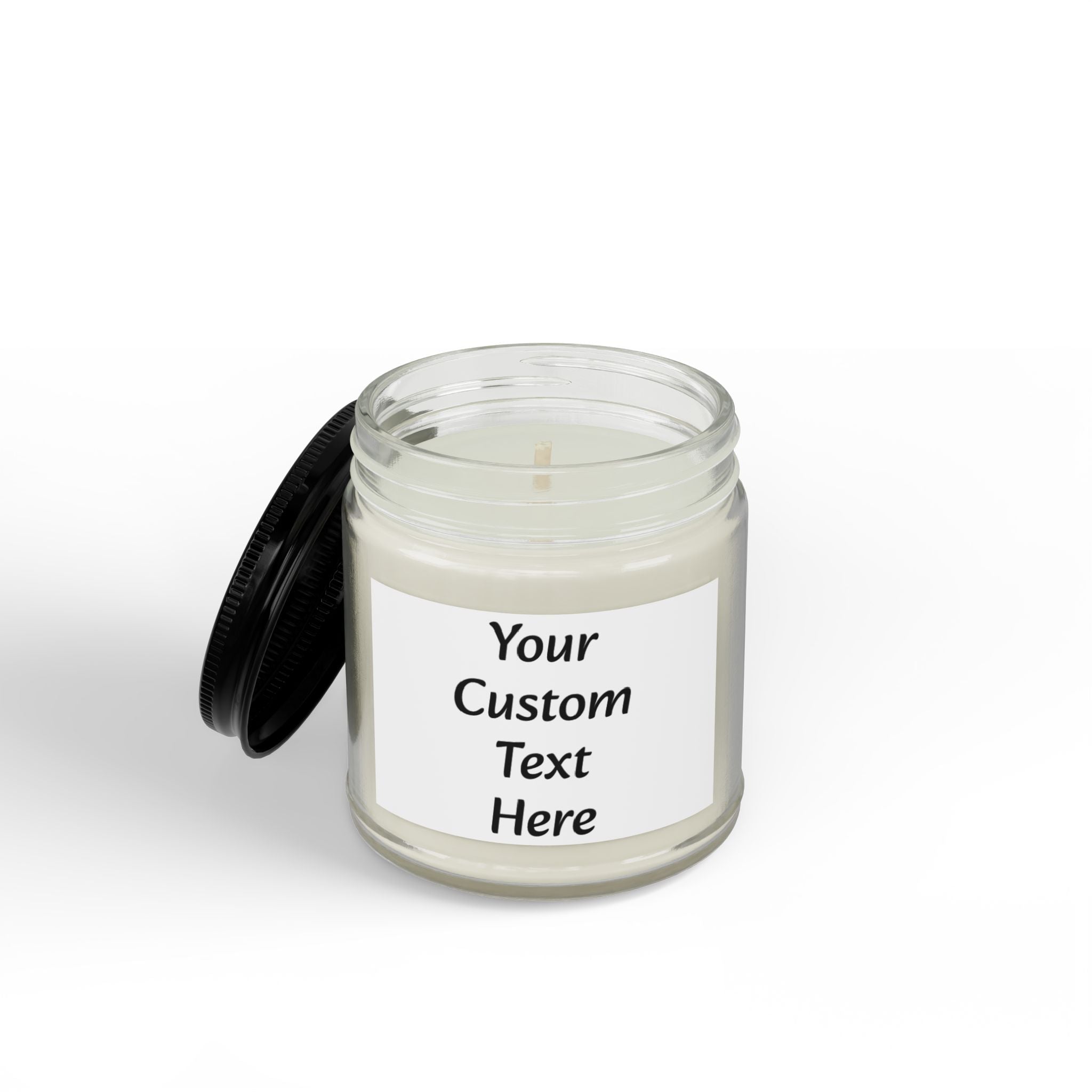 Custom Text Amber Jar Soy Candle 4oz 9oz | Black Lid, Personalized Label