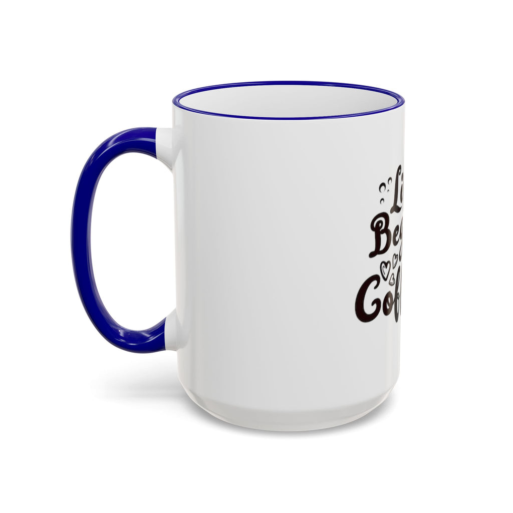Life Begins After Coffee Accent Rim Mug — Cute Script Coffee Lover Gift (11oz/15oz)