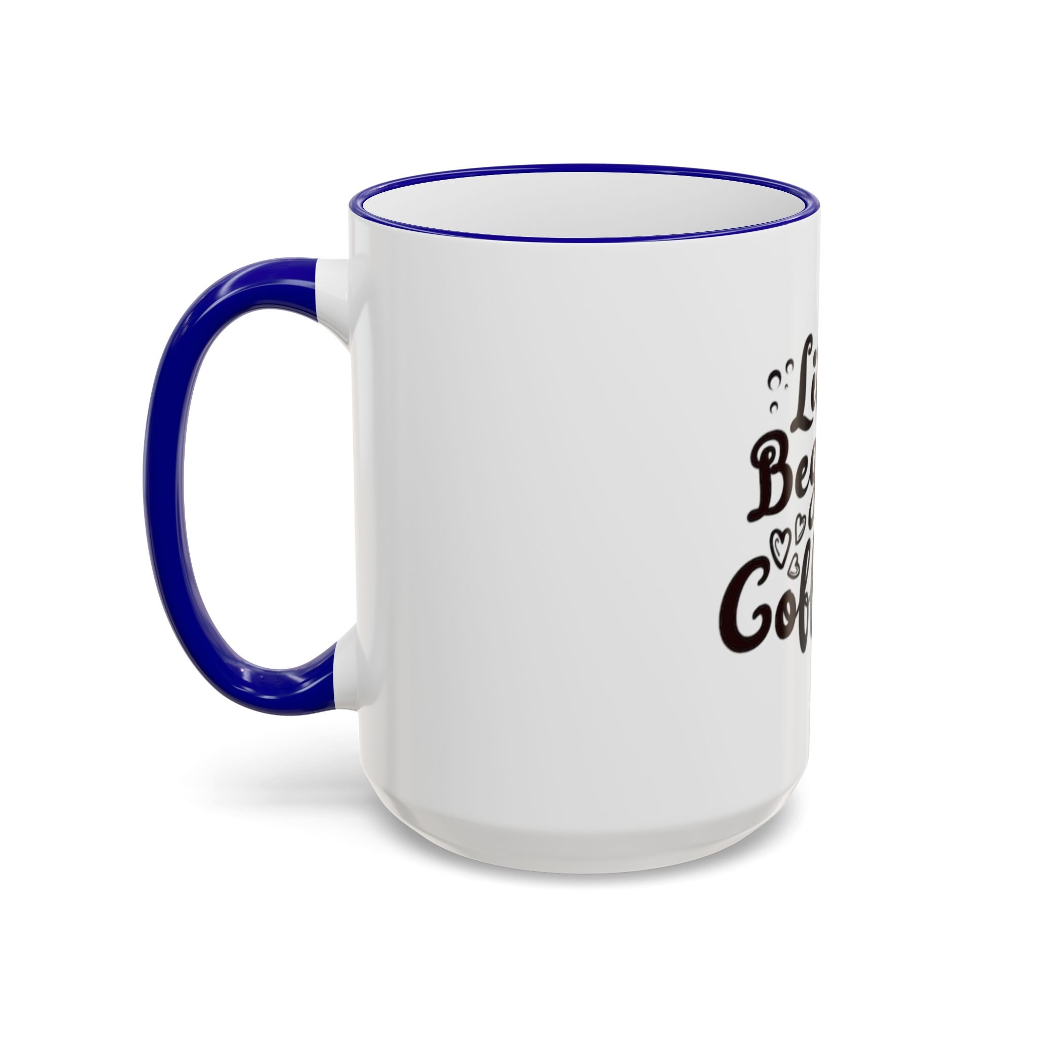 Life Begins After Coffee Accent Rim Mug — Cute Script Coffee Lover Gift (11oz/15oz)