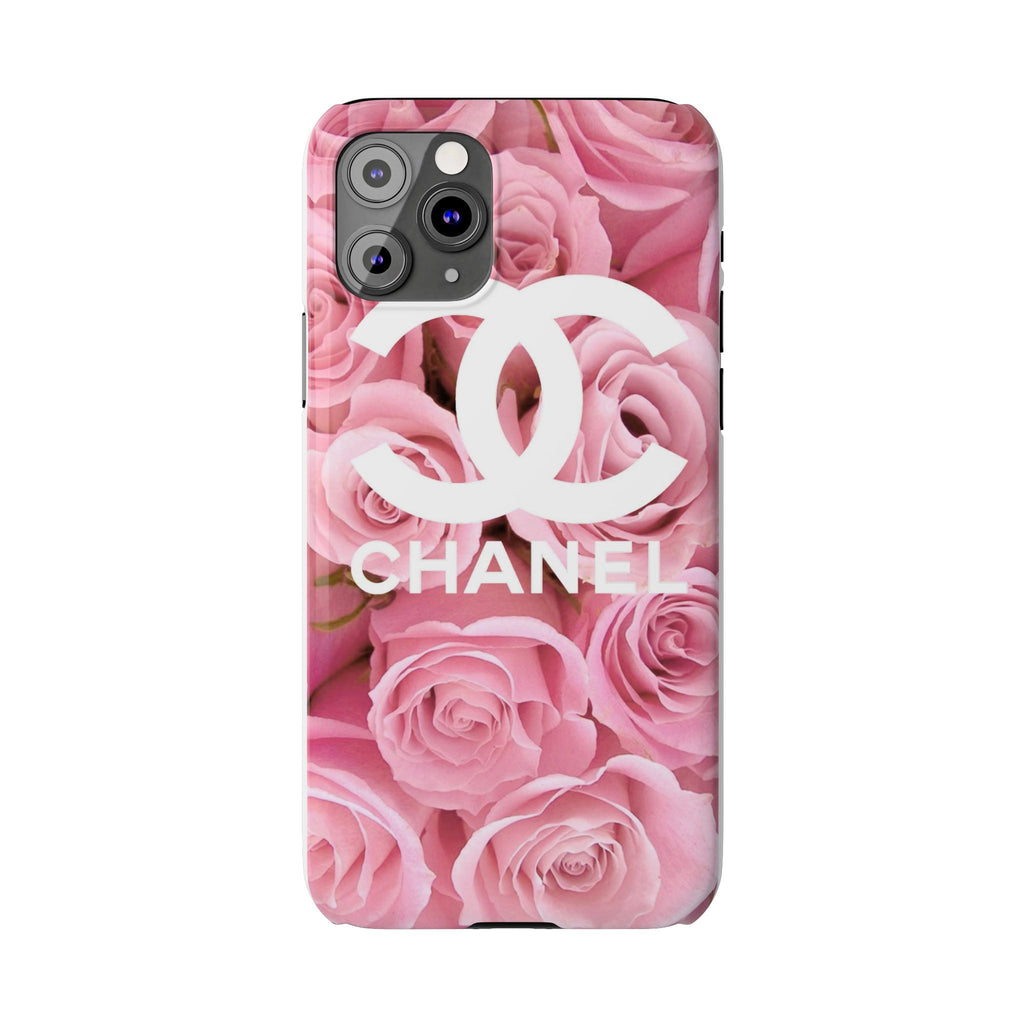 Slim Phone Case — Pink Rose Floral Design with Luxury Logo