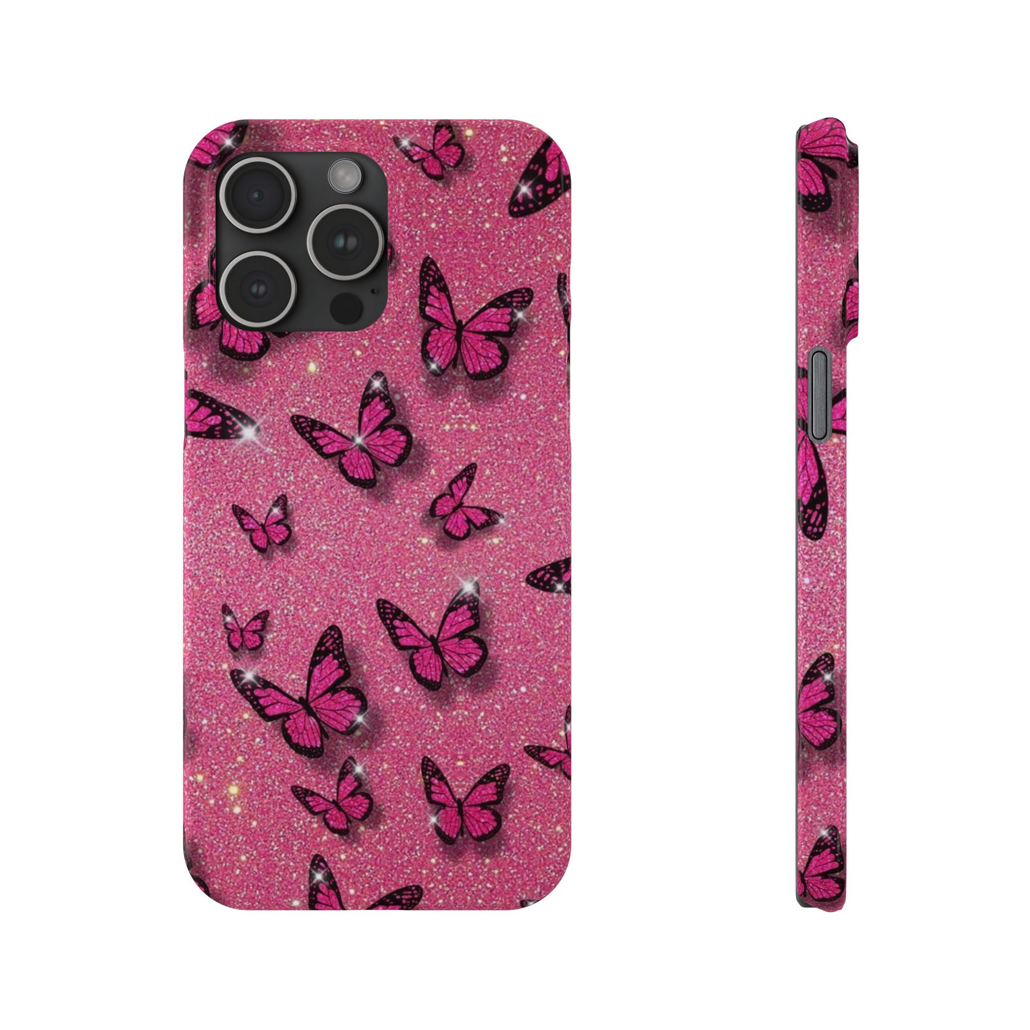 Pink Glitter Butterfly Slim Phone Case — Sparkle Galaxy Floral Phone Cover