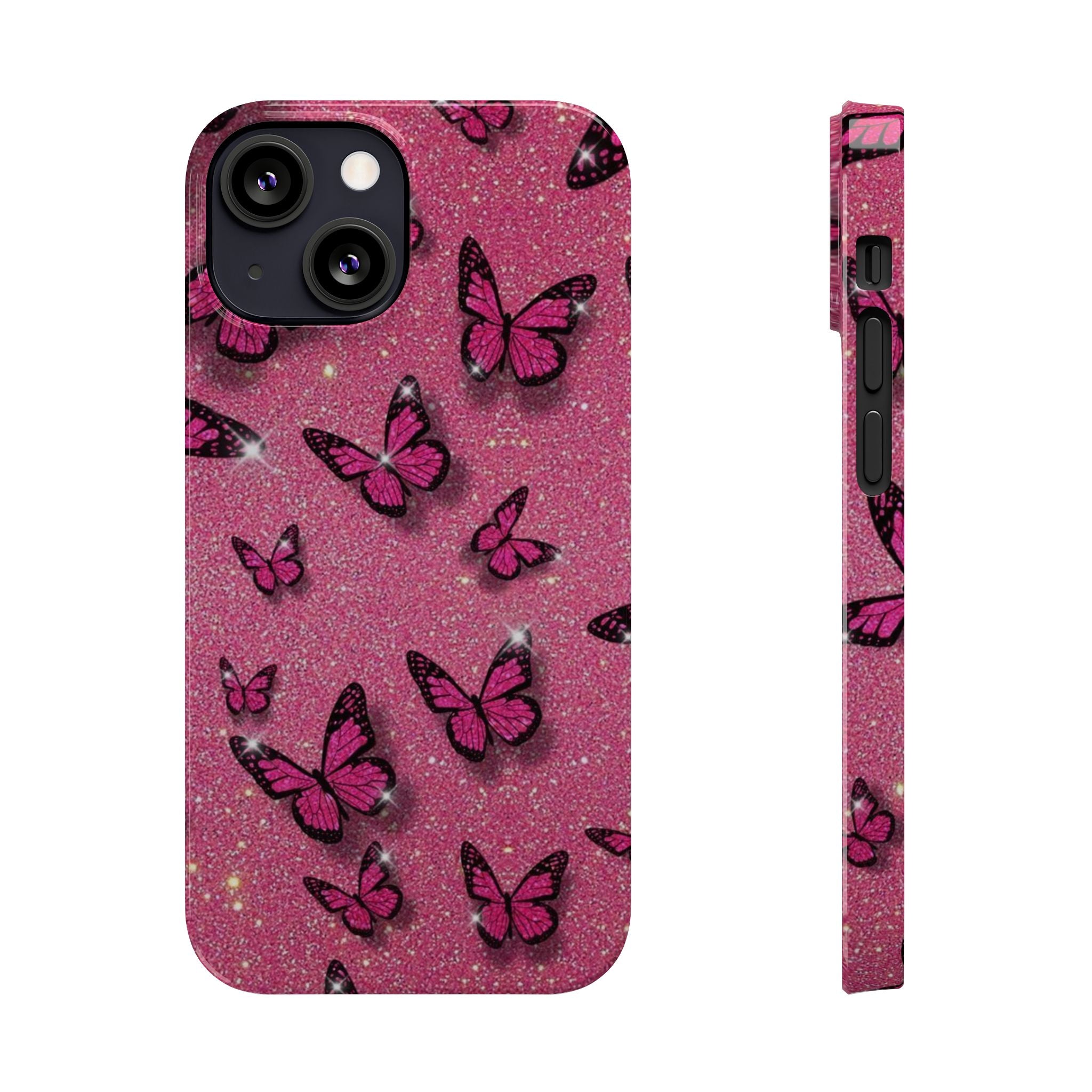 Pink Glitter Butterfly Slim Phone Case — Sparkle Galaxy Floral Phone Cover