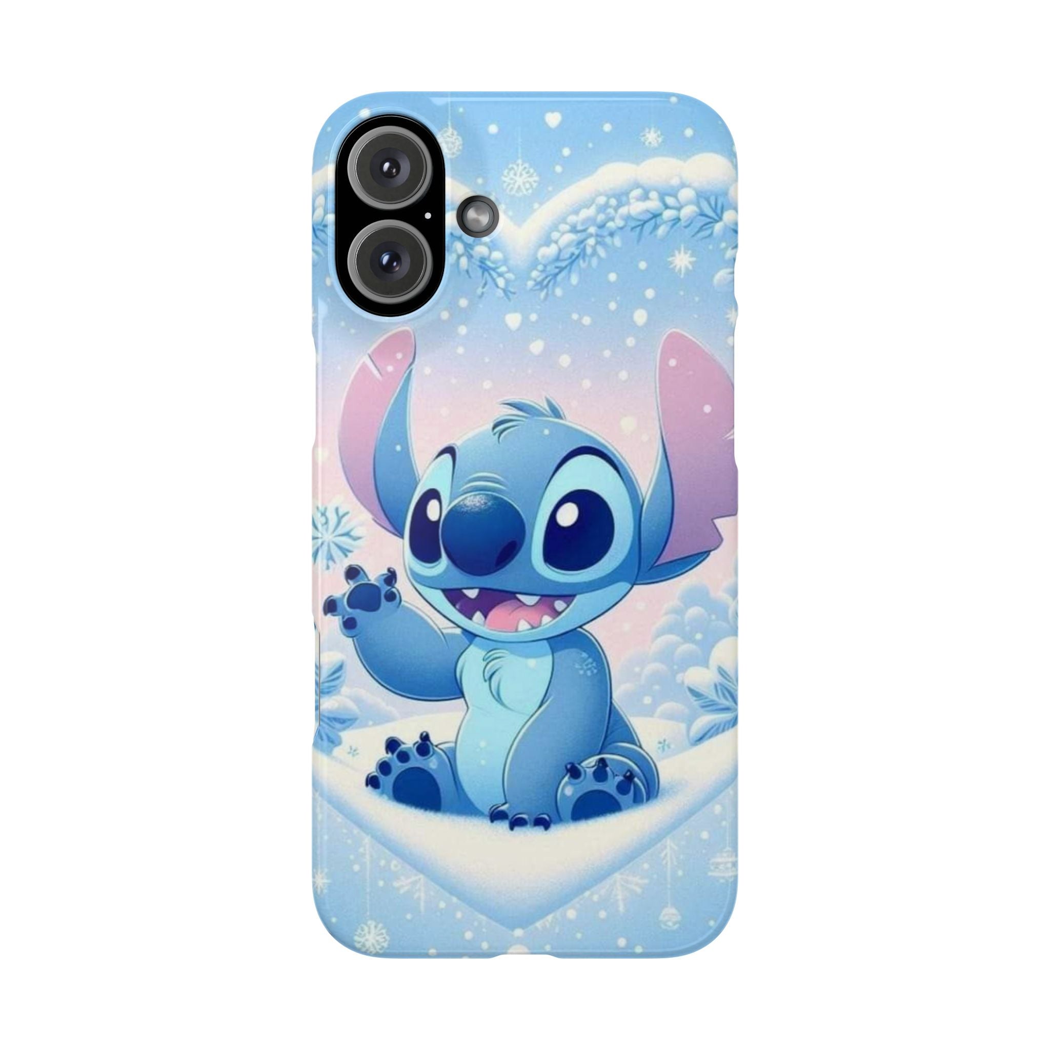 Cute Blue Alien Character Slim Phone Case | Snow Heart Pattern