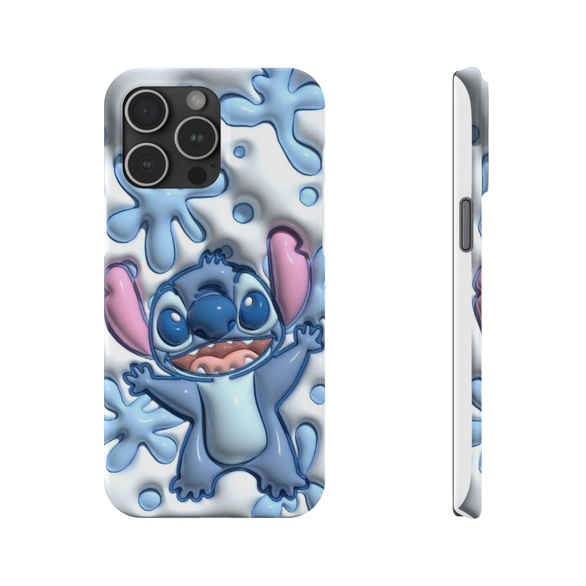 Cute Stitch Slim Phone Case – Blue Splash Cartoon Phone Cover