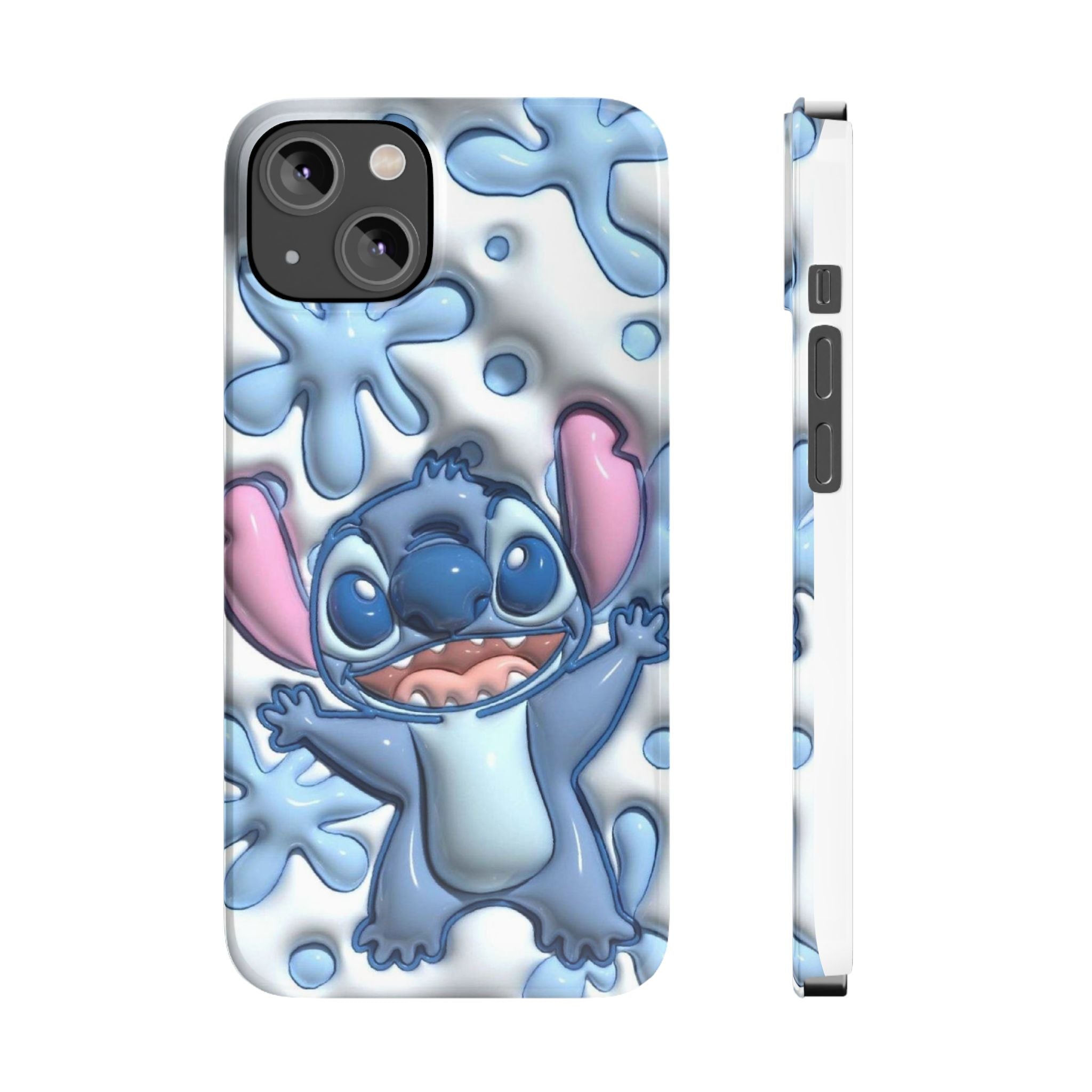 Cute Stitch Slim Phone Case – Blue Splash Cartoon Phone Cover