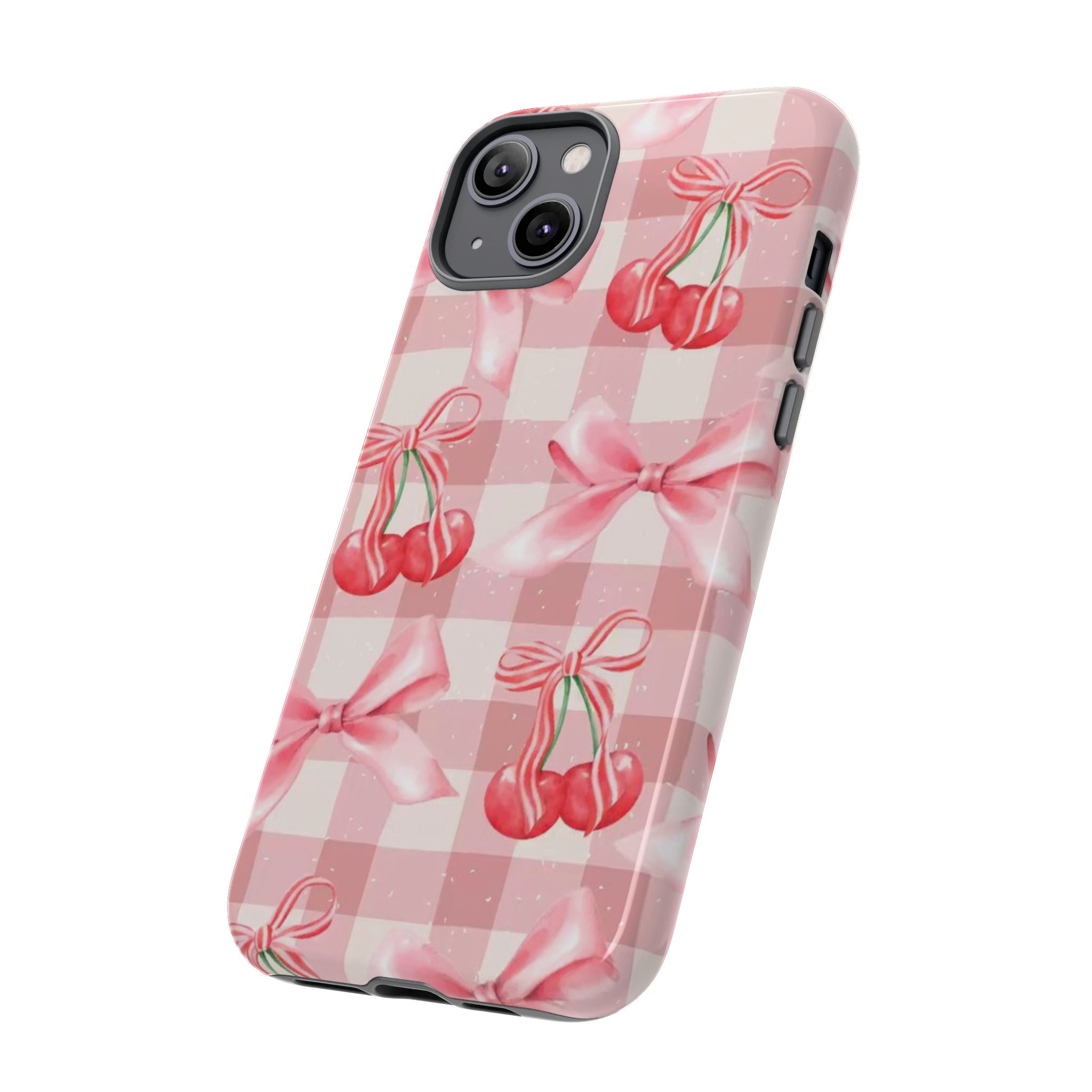 Pink Cherry Bow Phone Case — Cute Gingham Cherry Pattern
