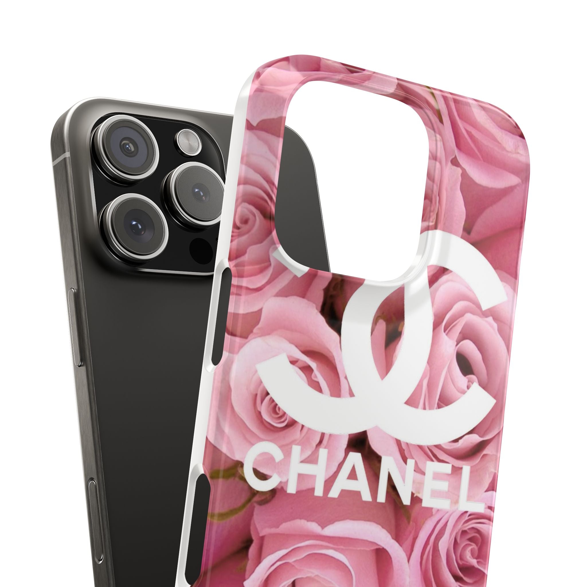 Slim Phone Case — Pink Rose Floral Design with Luxury Logo