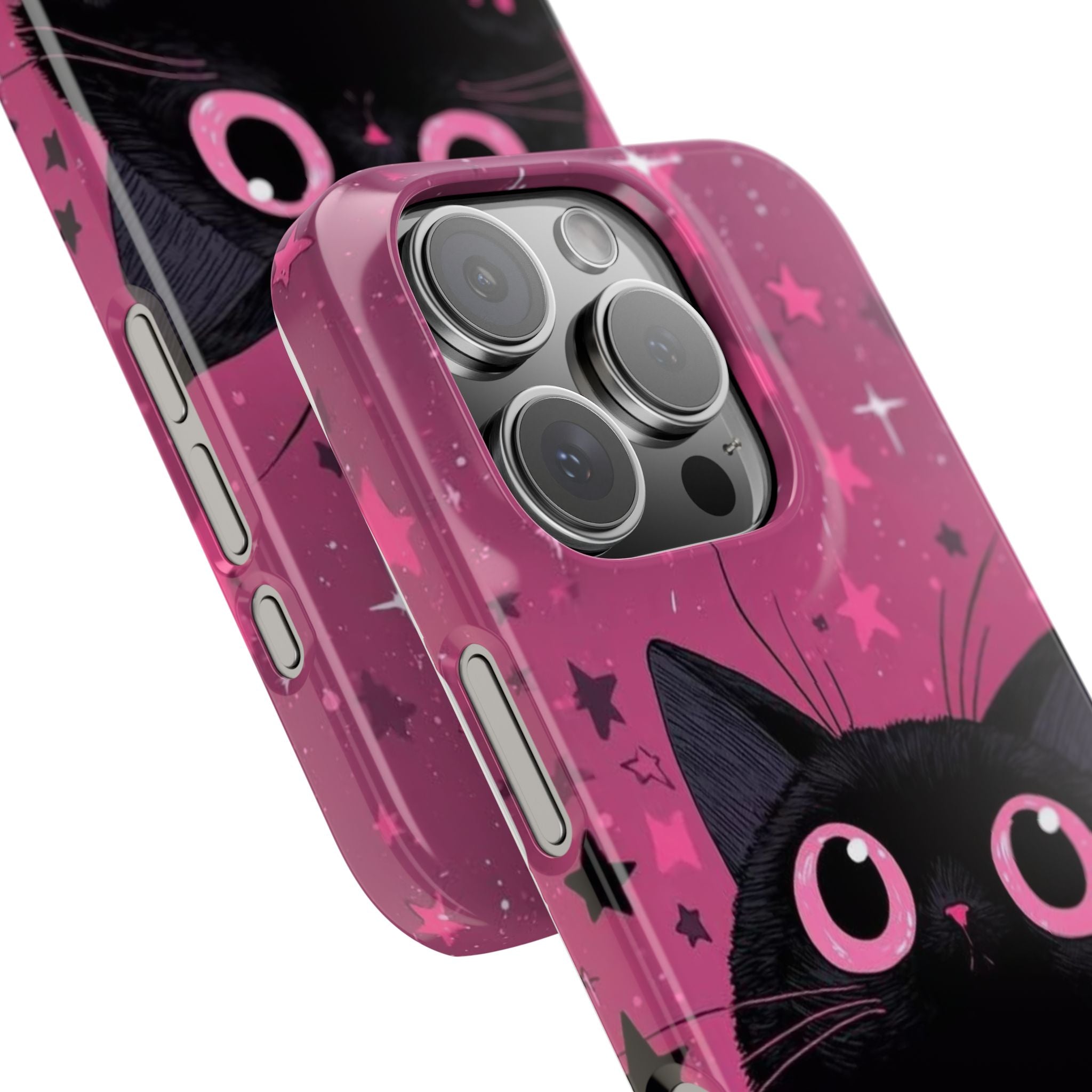 Cute Black Cat with Pink Paws Slim Phone Case | Starry Background