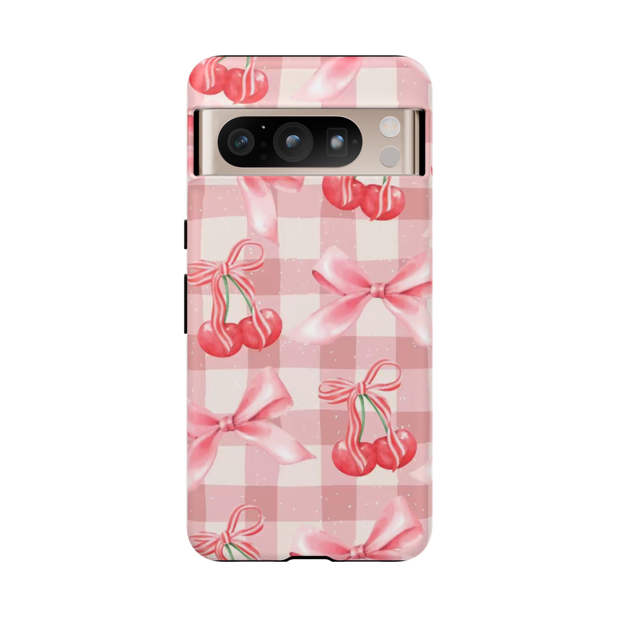 Pink Cherry Bow Phone Case — Cute Gingham Cherry Pattern