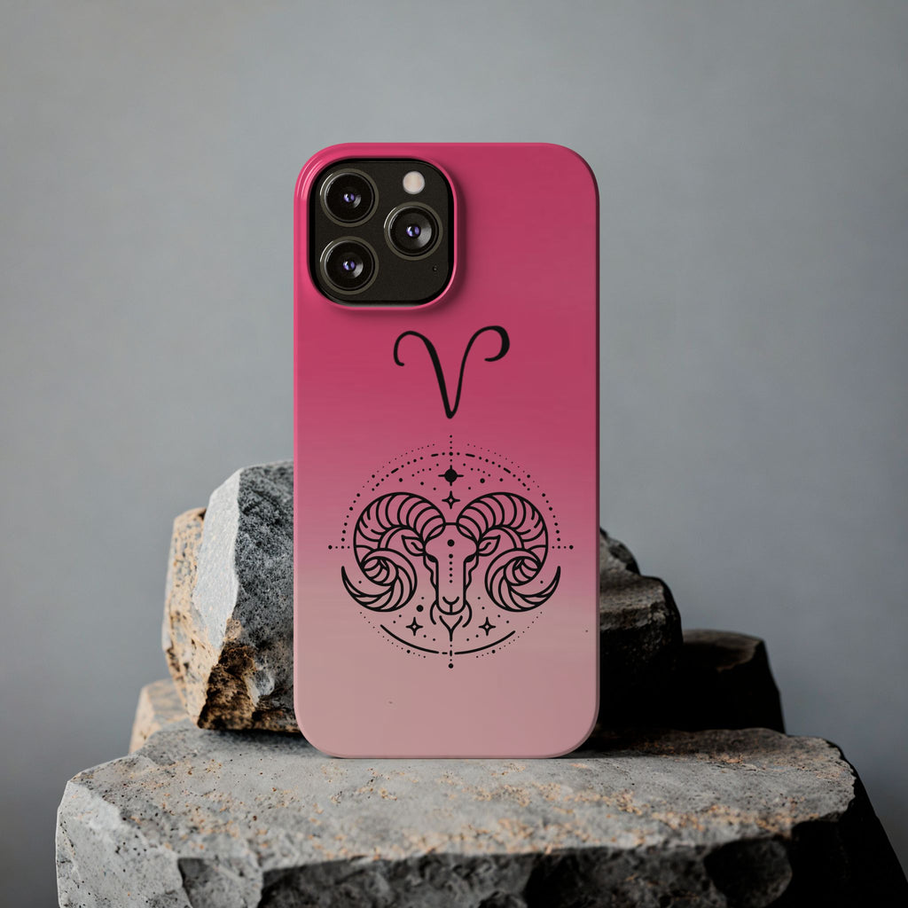 Aries Zodiac Slim Phone Case - Pink Gradient Ram Horoscope Design