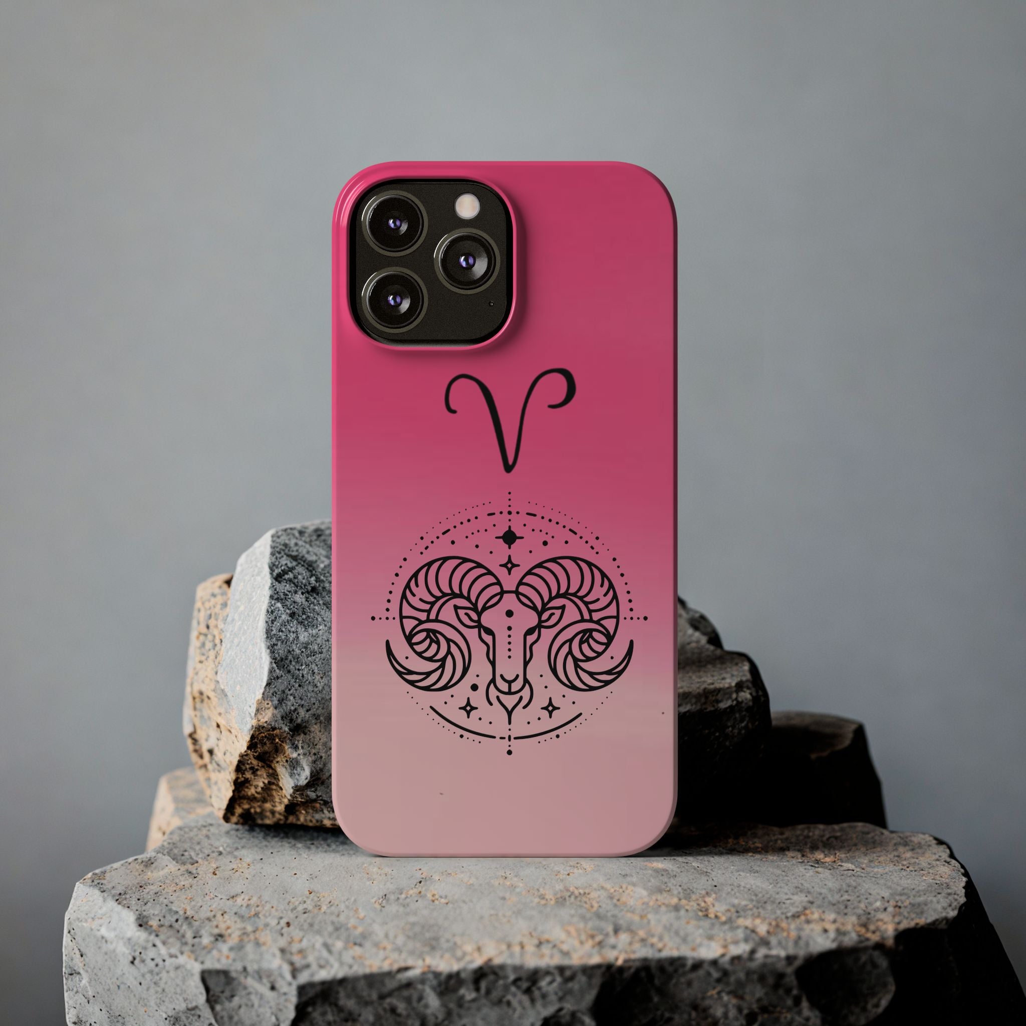 Aries Zodiac Slim Phone Case - Pink Gradient Ram Horoscope Design