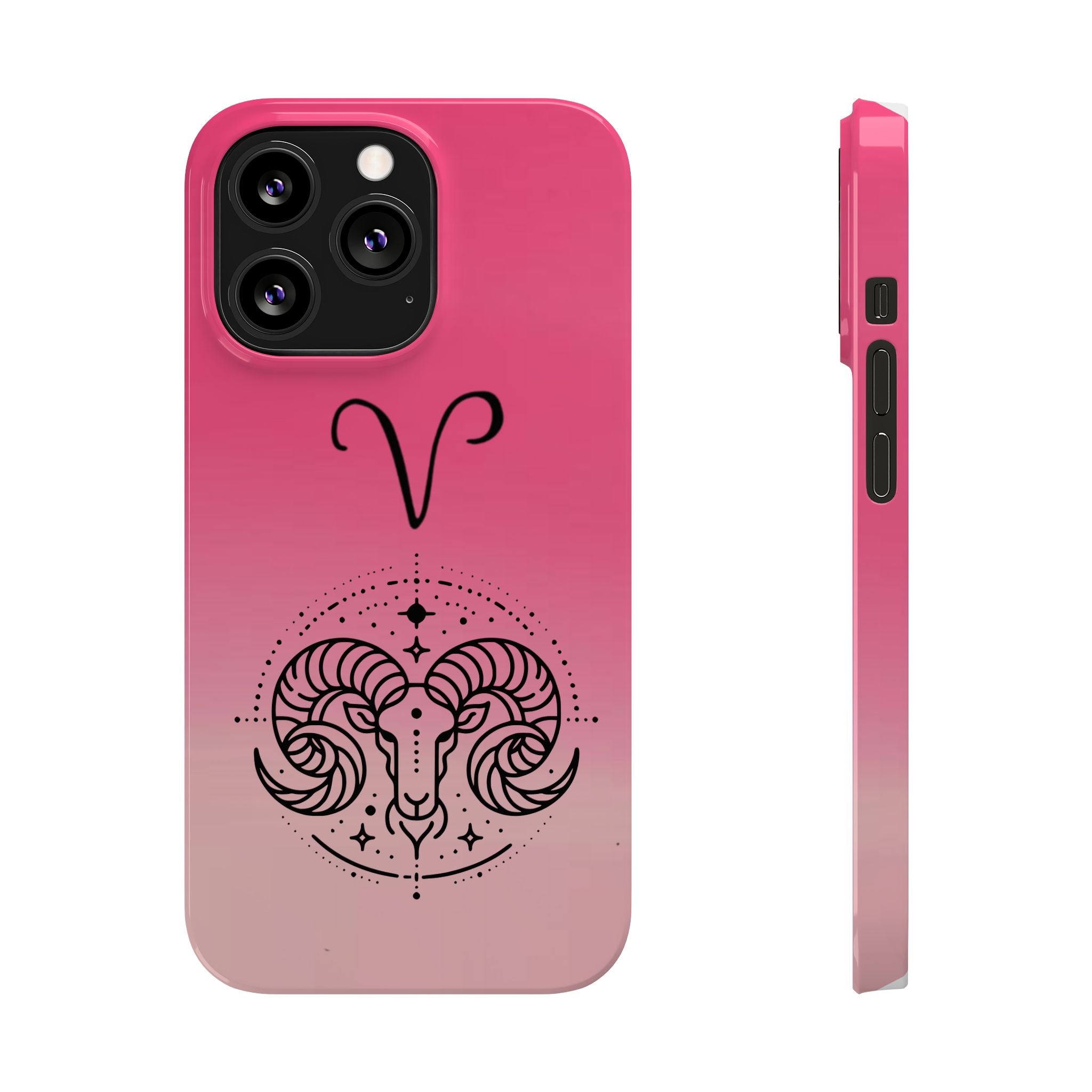 Aries Zodiac Slim Phone Case - Pink Gradient Ram Horoscope Design