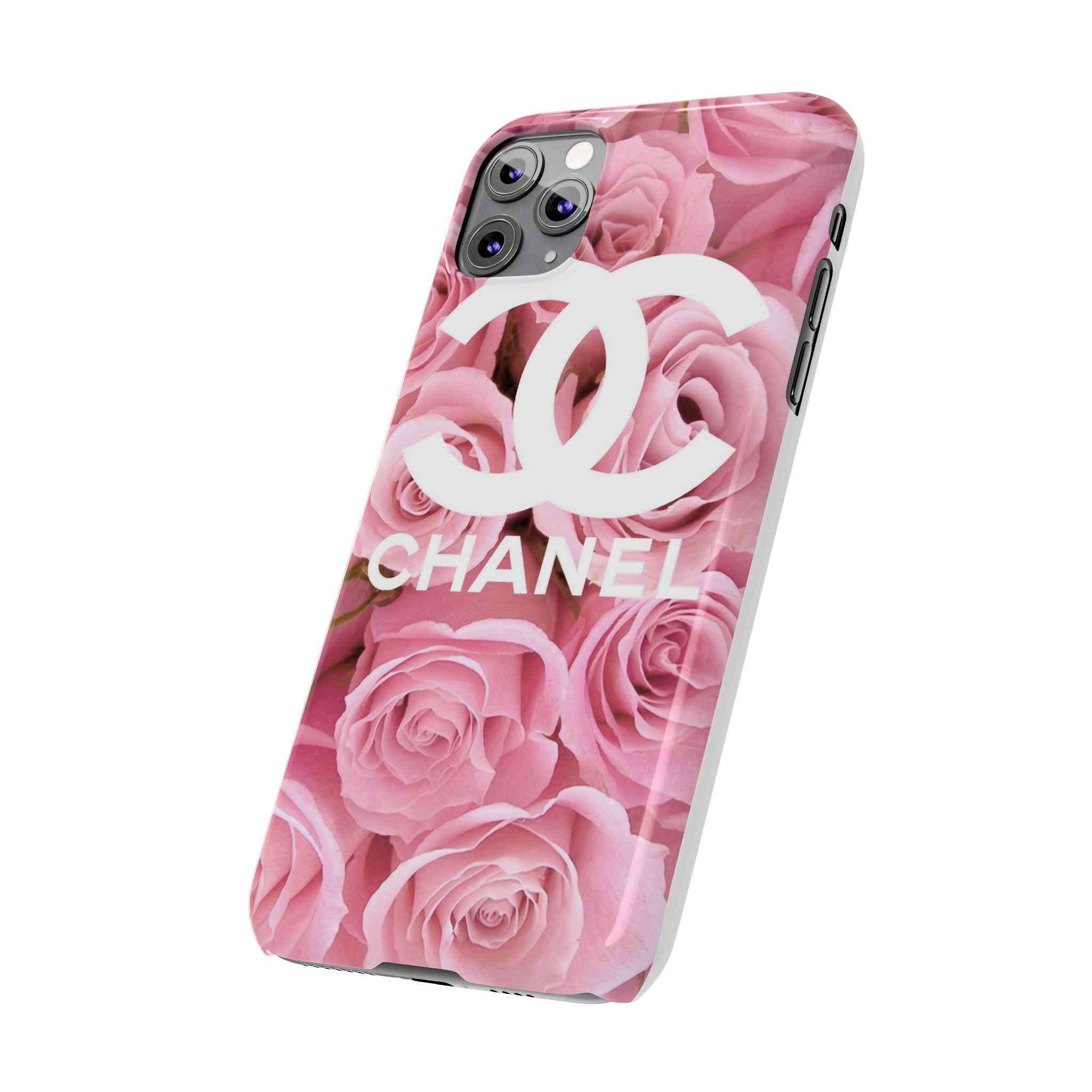 Slim Phone Case — Pink Rose Floral Design with Luxury Logo