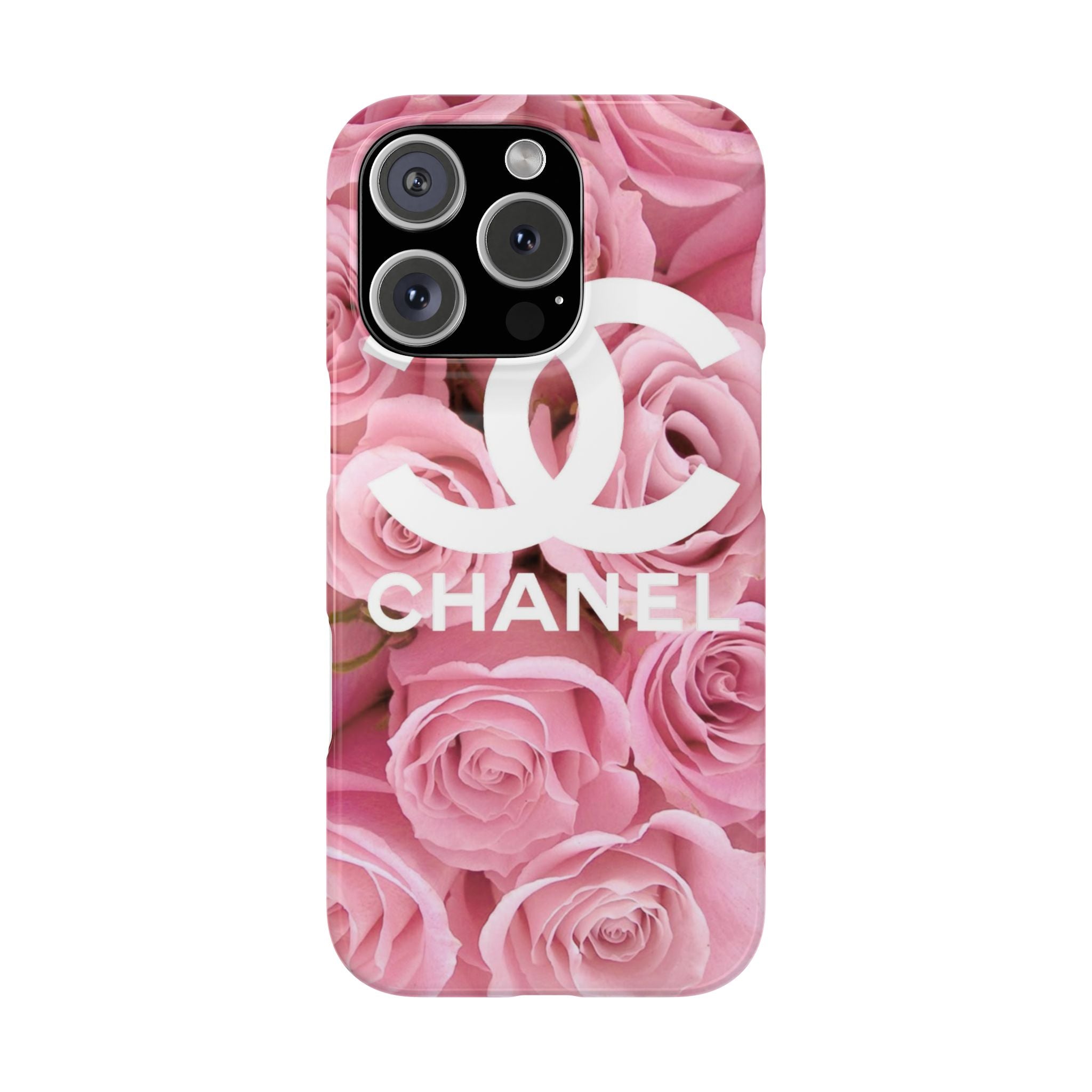 Slim Phone Case — Pink Rose Floral Design with Luxury Logo