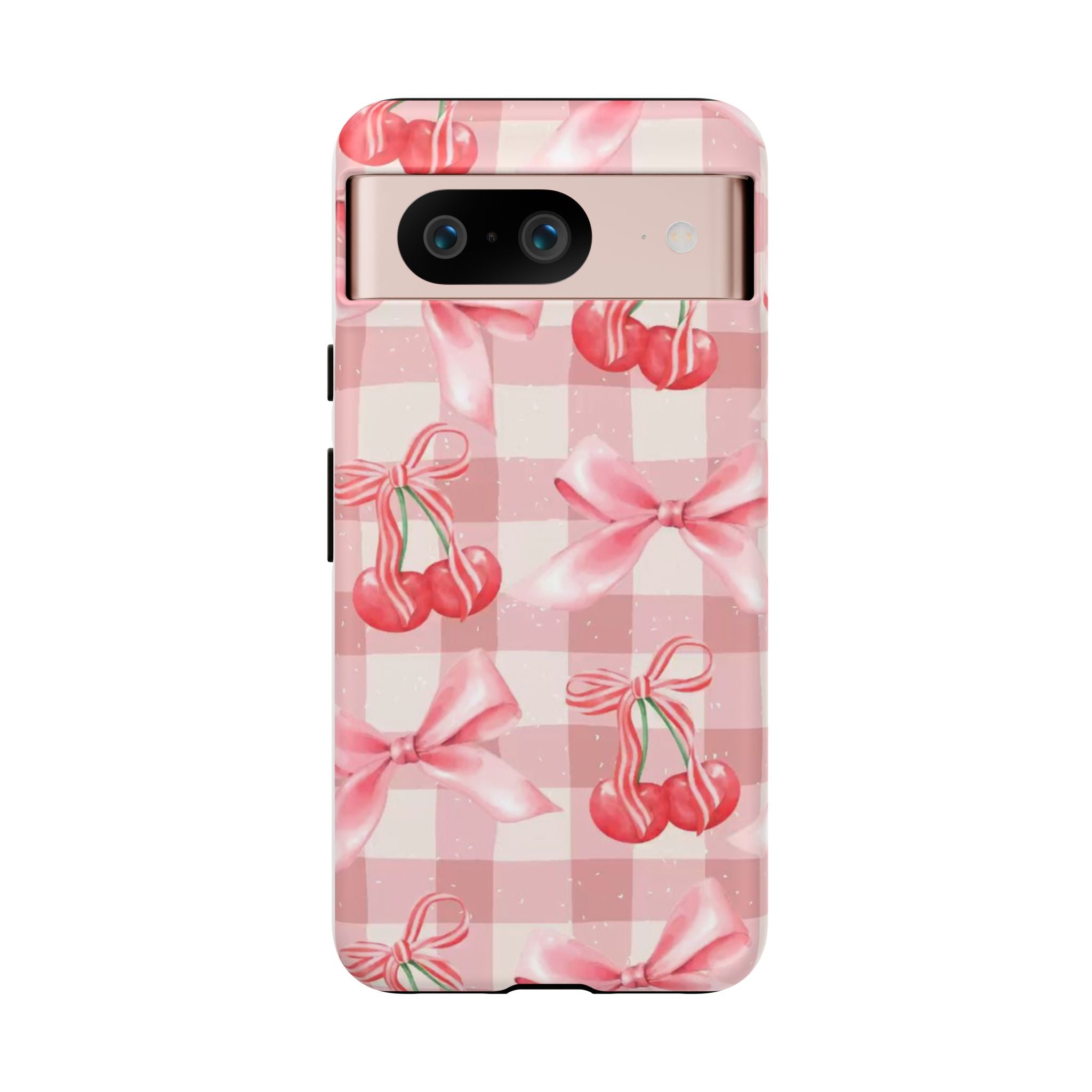 Pink Cherry Bow Phone Case — Cute Gingham Cherry Pattern