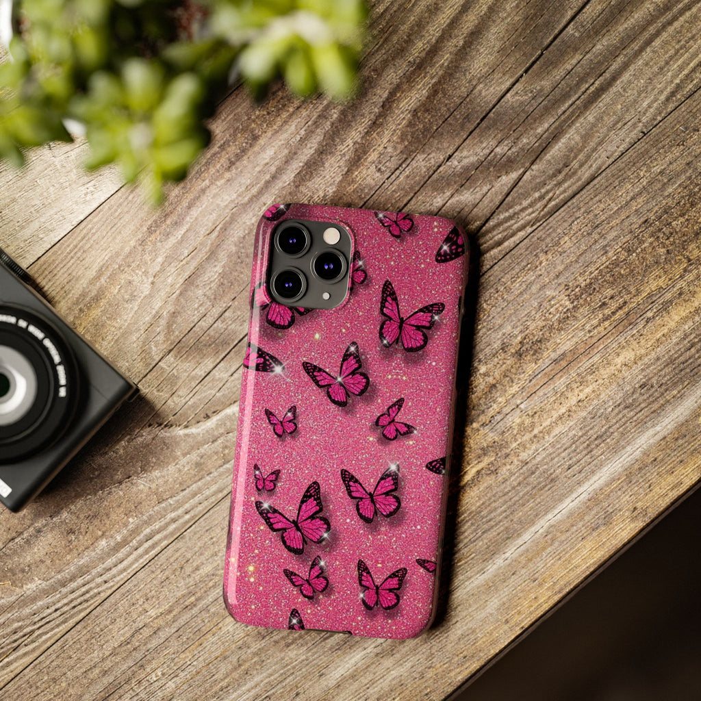 Pink Glitter Butterfly Slim Phone Case — Sparkle Galaxy Floral Phone Cover