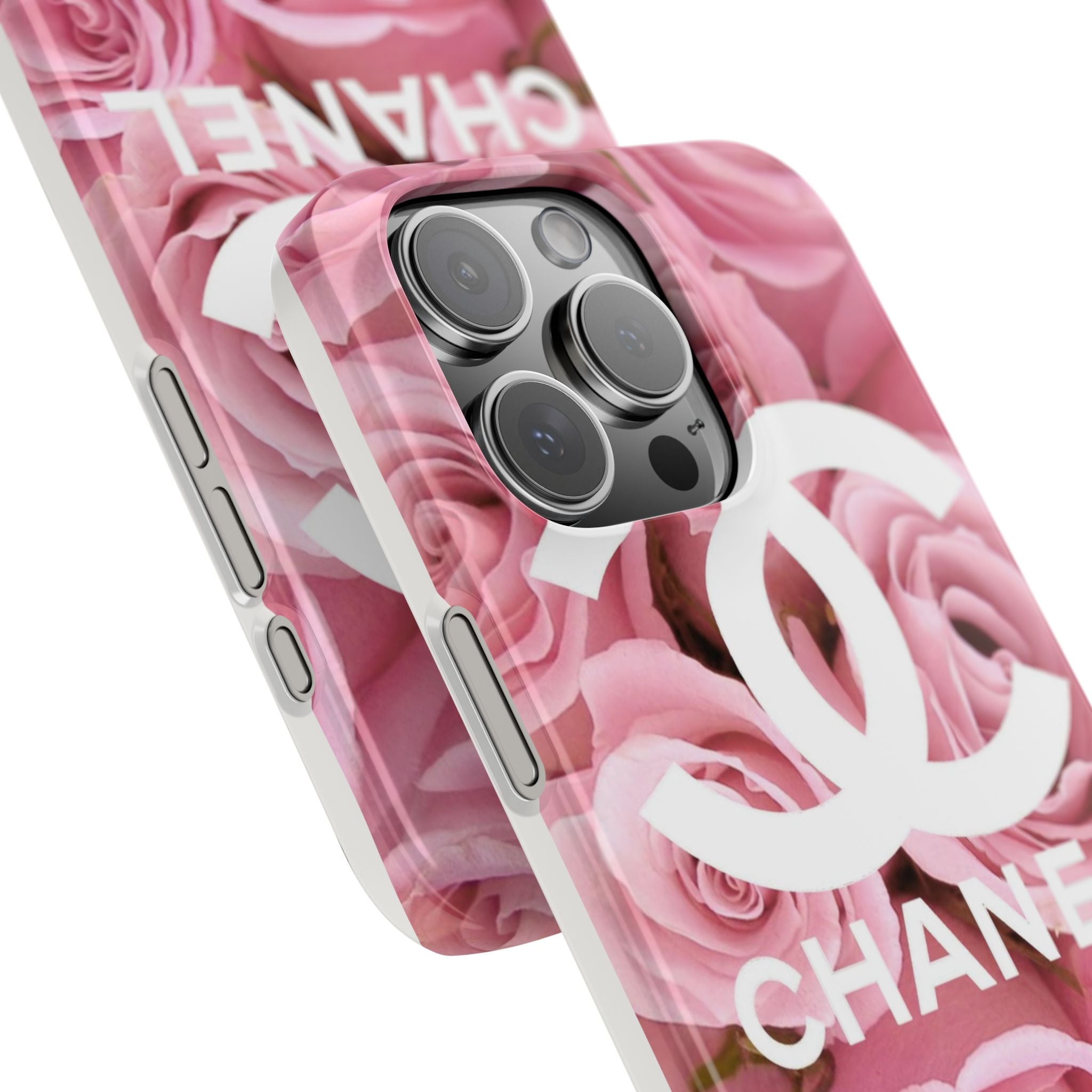 Slim Phone Case — Pink Rose Floral Design with Luxury Logo