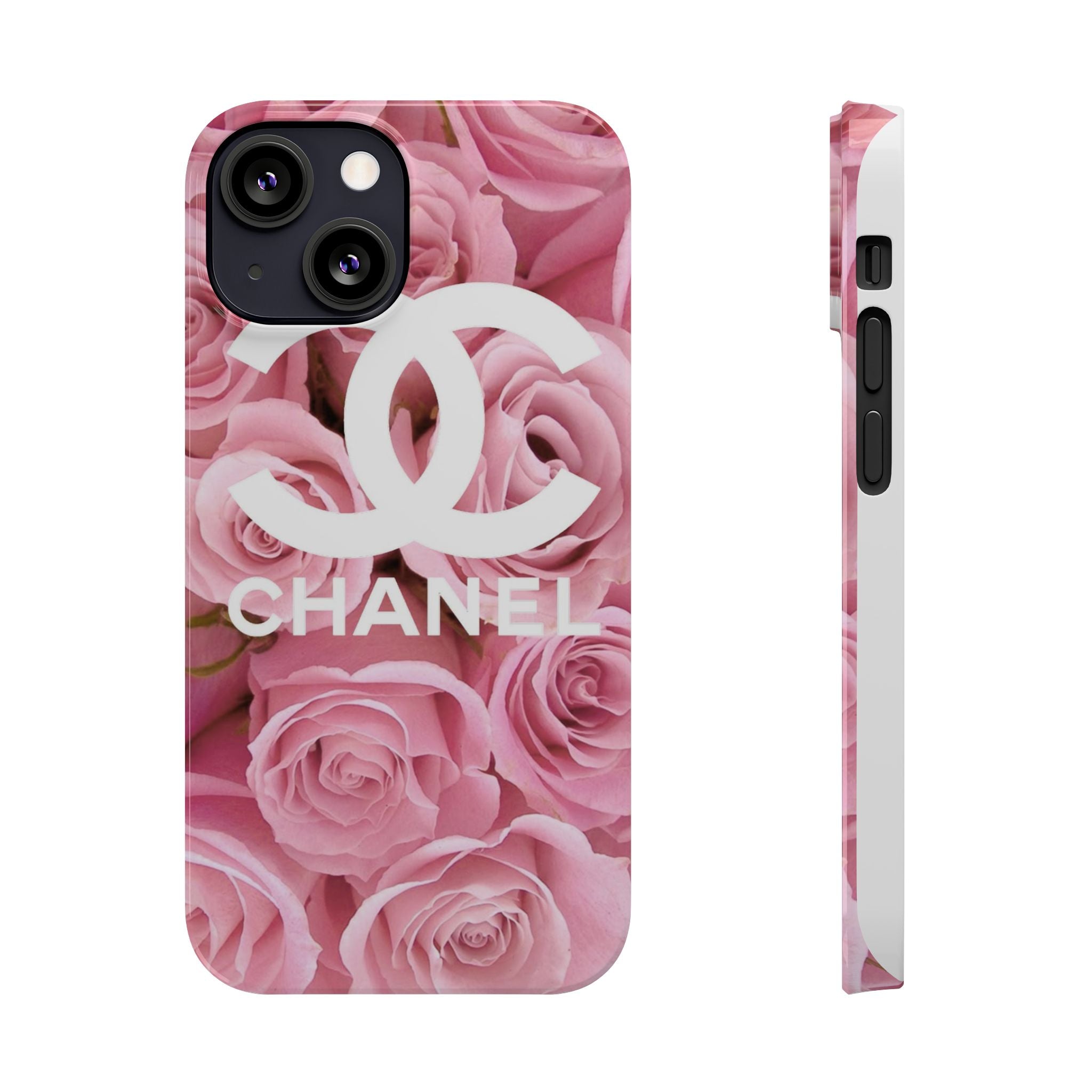 Slim Phone Case — Pink Rose Floral Design with Luxury Logo