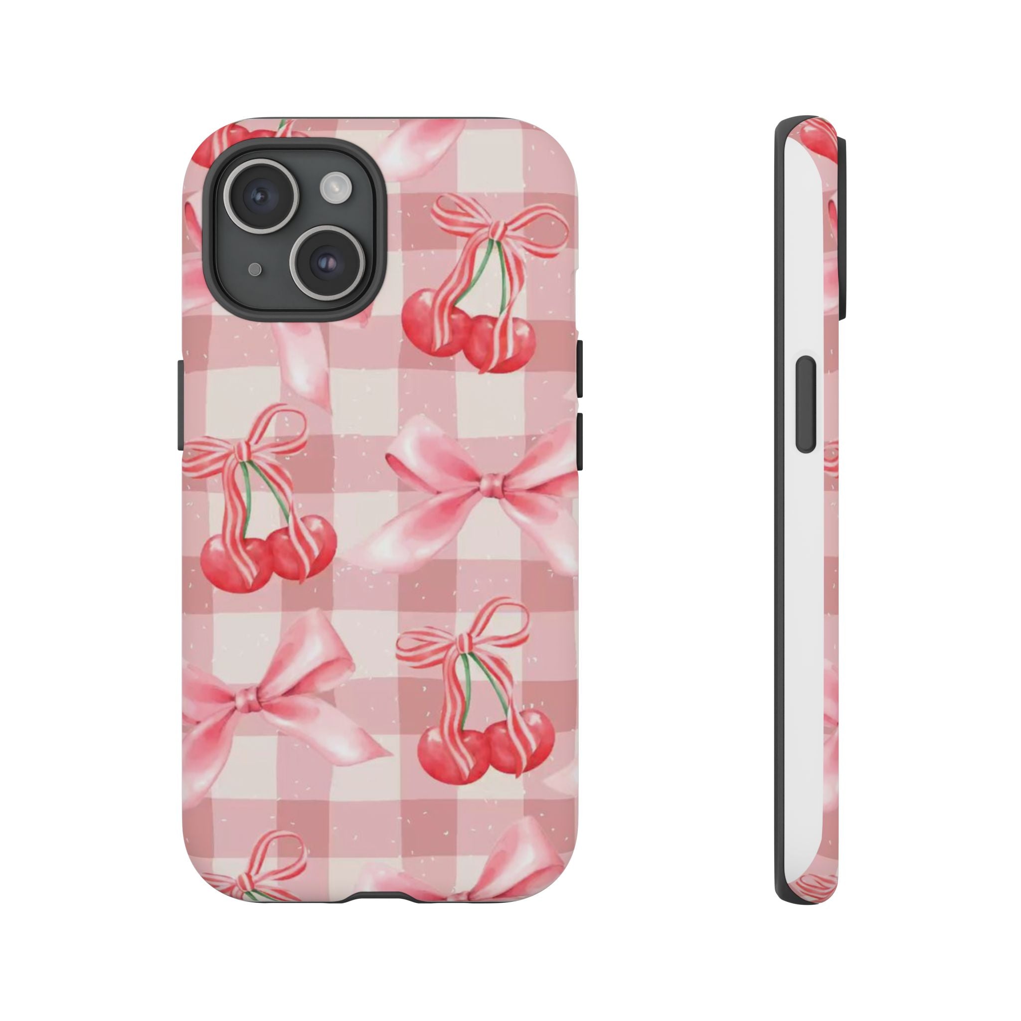 Pink Cherry Bow Phone Case — Cute Gingham Cherry Pattern