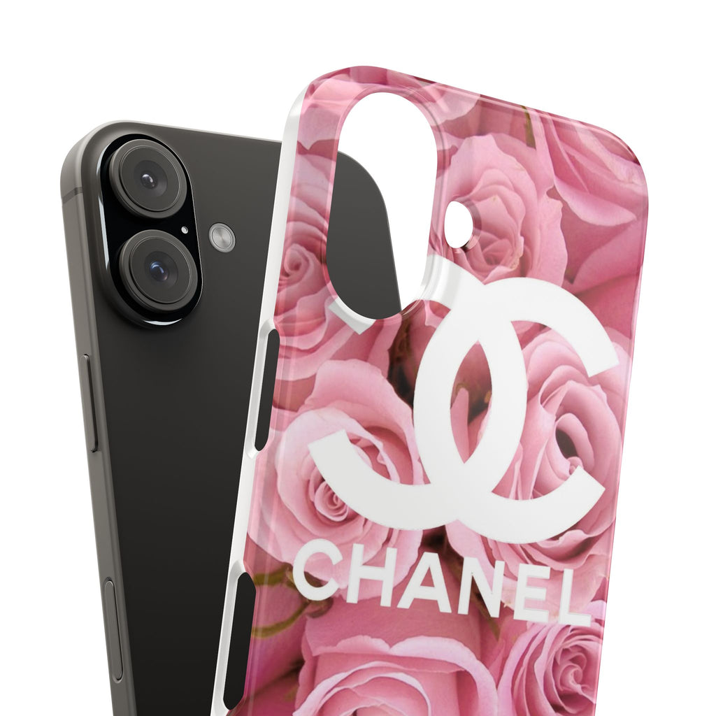 Slim Phone Case — Pink Rose Floral Design with Luxury Logo