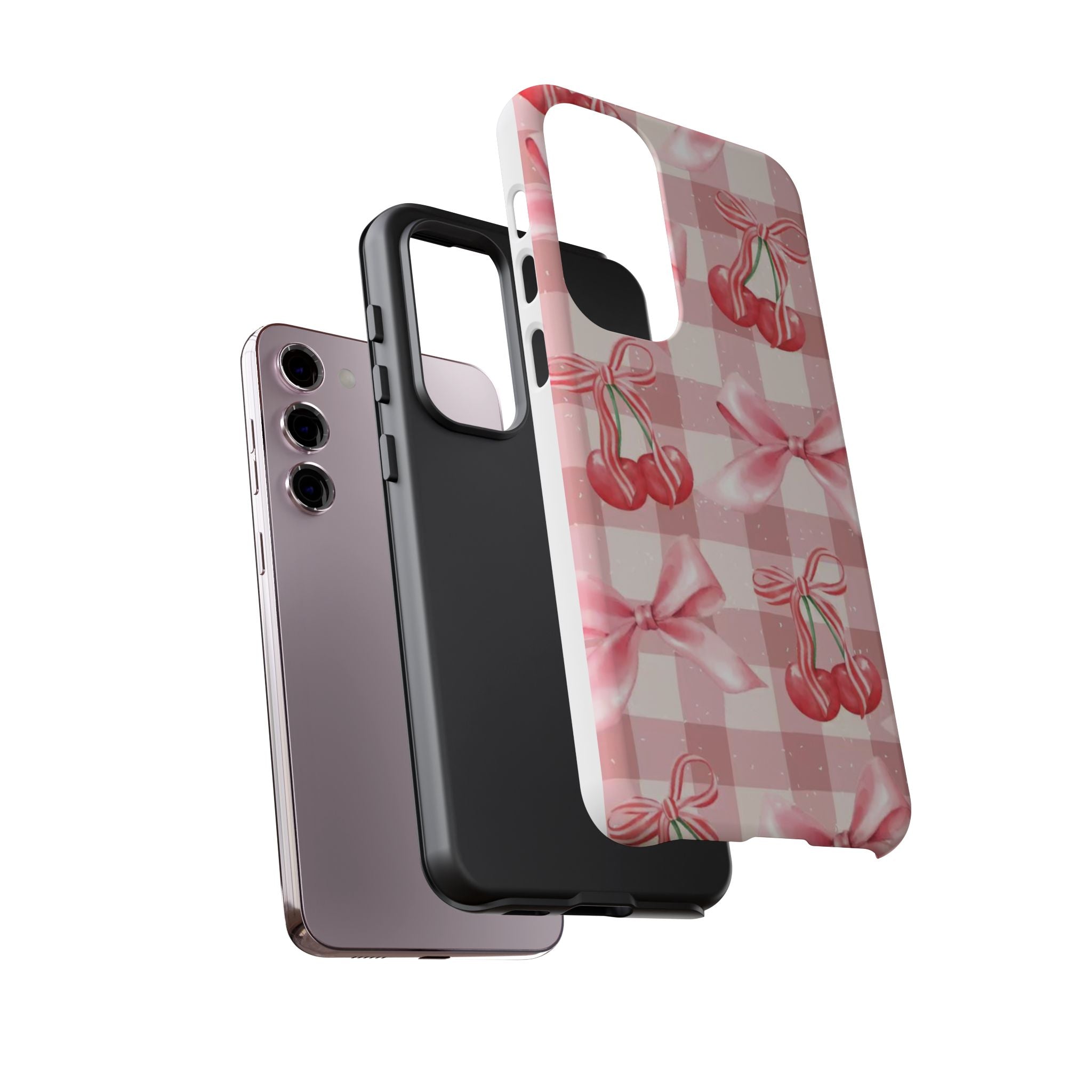 Pink Cherry Bow Phone Case — Cute Gingham Cherry Pattern