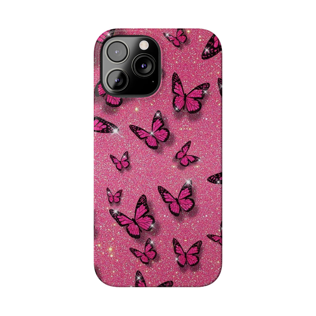 Pink Glitter Butterfly Slim Phone Case — Sparkle Galaxy Floral Phone Cover