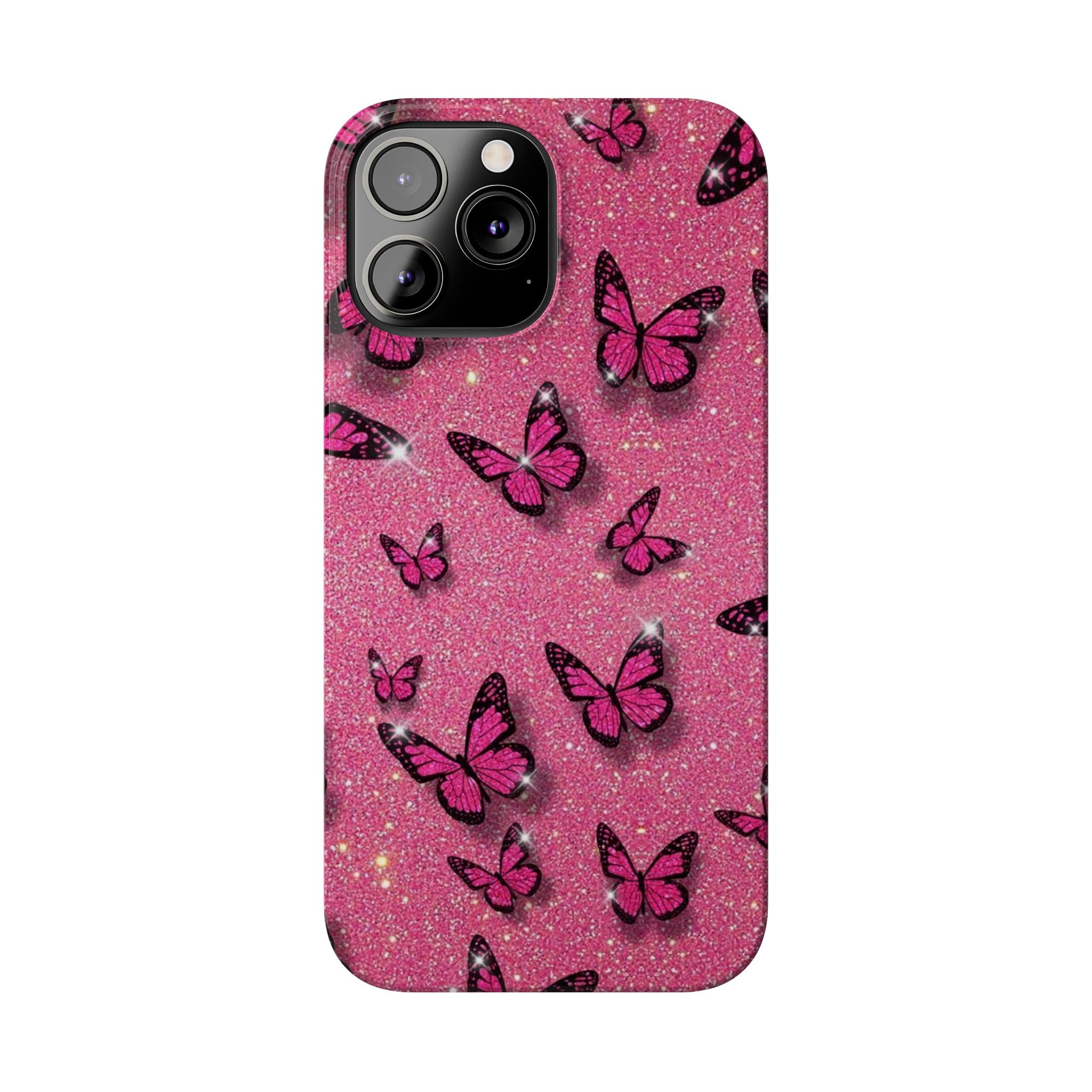 Pink Glitter Butterfly Slim Phone Case — Sparkle Galaxy Floral Phone Cover