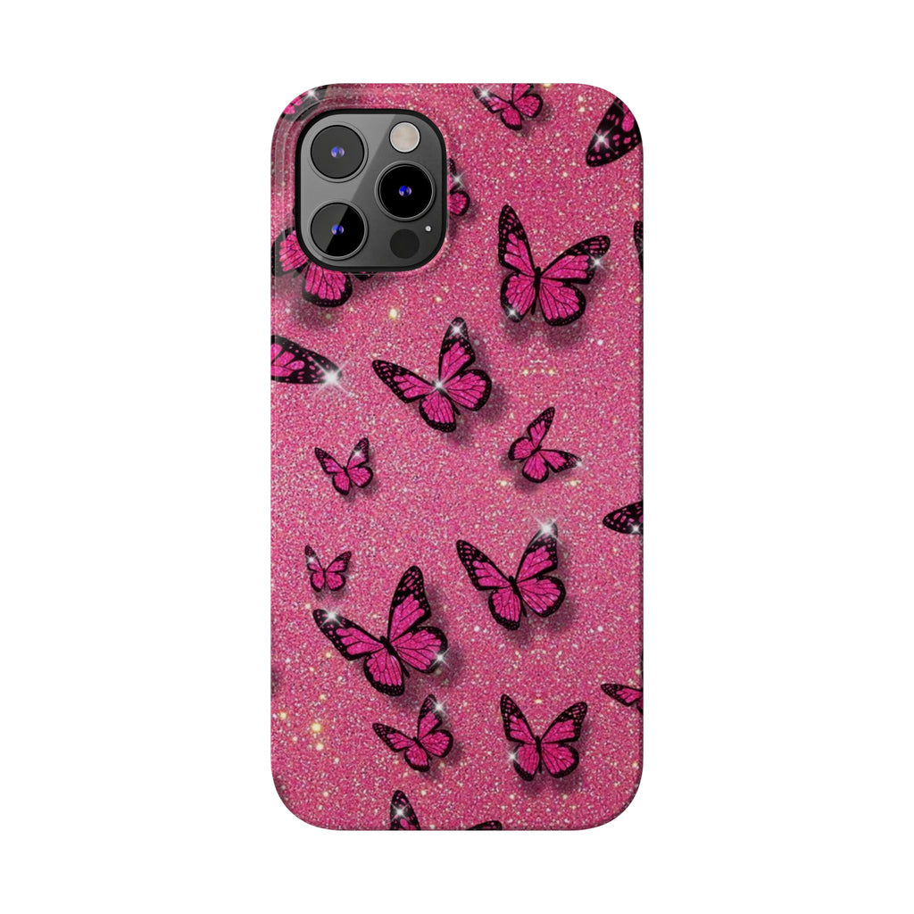 Pink Glitter Butterfly Slim Phone Case — Sparkle Galaxy Floral Phone Cover