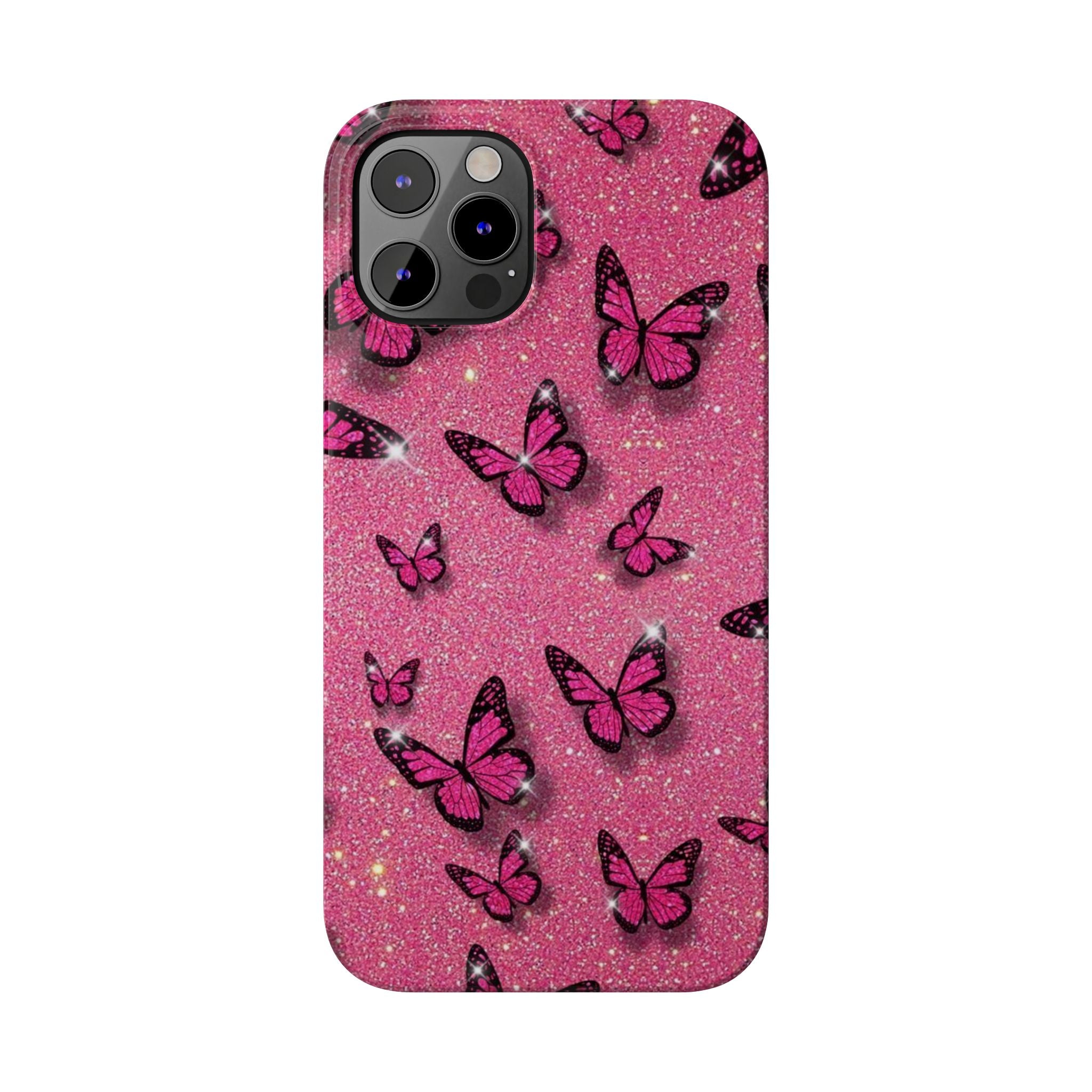 Pink Glitter Butterfly Slim Phone Case — Sparkle Galaxy Floral Phone Cover