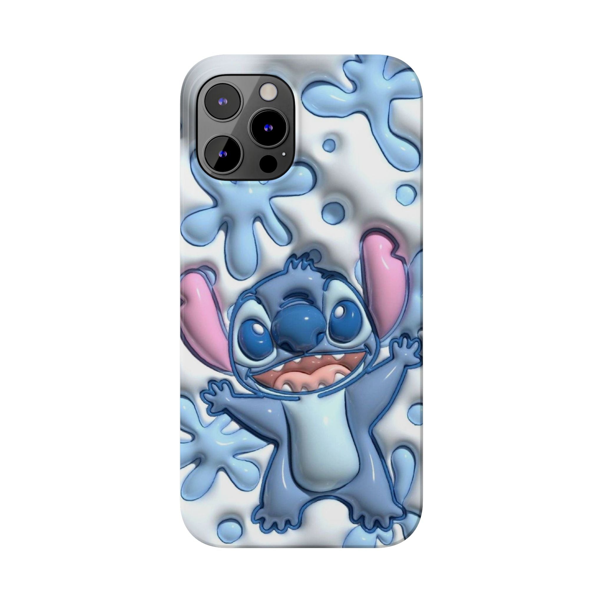 Cute Stitch Slim Phone Case – Blue Splash Cartoon Phone Cover