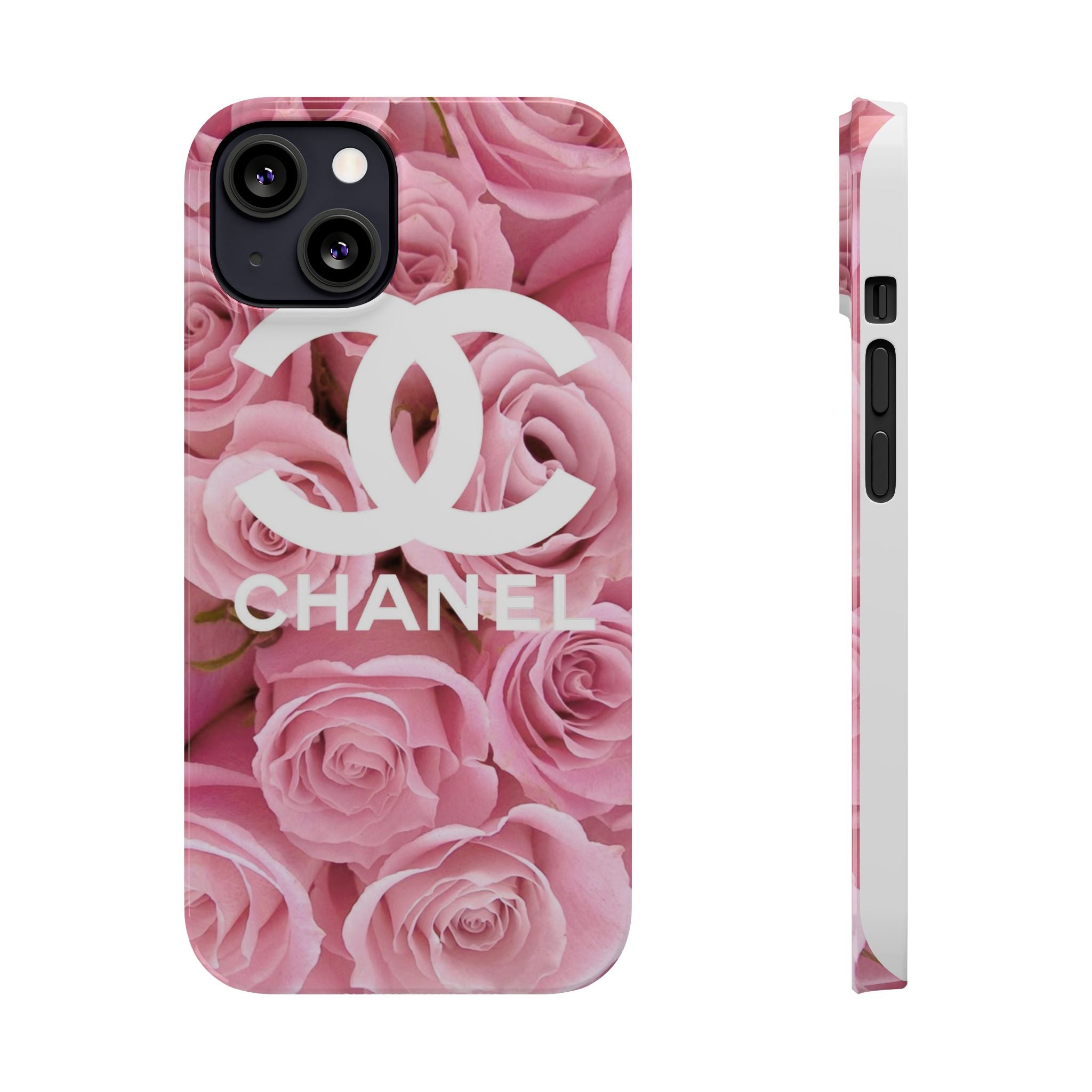 Slim Phone Case — Pink Rose Floral Design with Luxury Logo