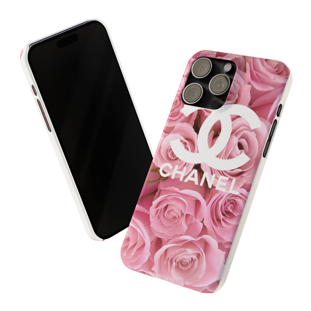 Slim Phone Case — Pink Rose Floral Design with Luxury Logo