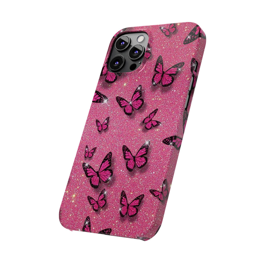 Pink Glitter Butterfly Slim Phone Case — Sparkle Galaxy Floral Phone Cover
