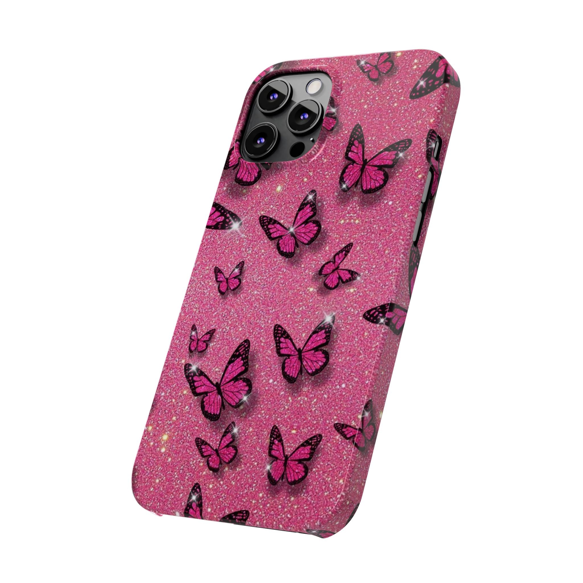 Pink Glitter Butterfly Slim Phone Case — Sparkle Galaxy Floral Phone Cover