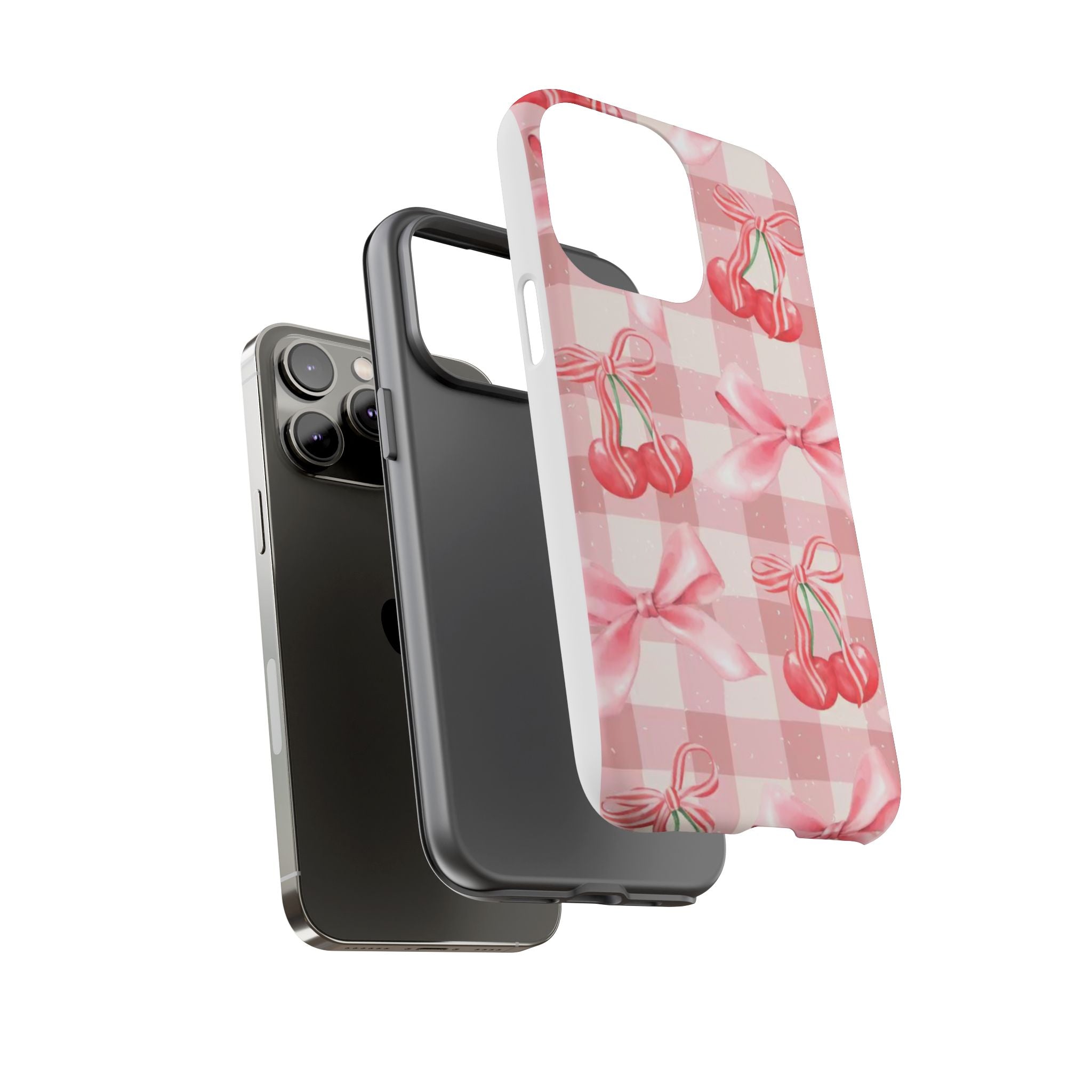 Pink Cherry Bow Phone Case — Cute Gingham Cherry Pattern