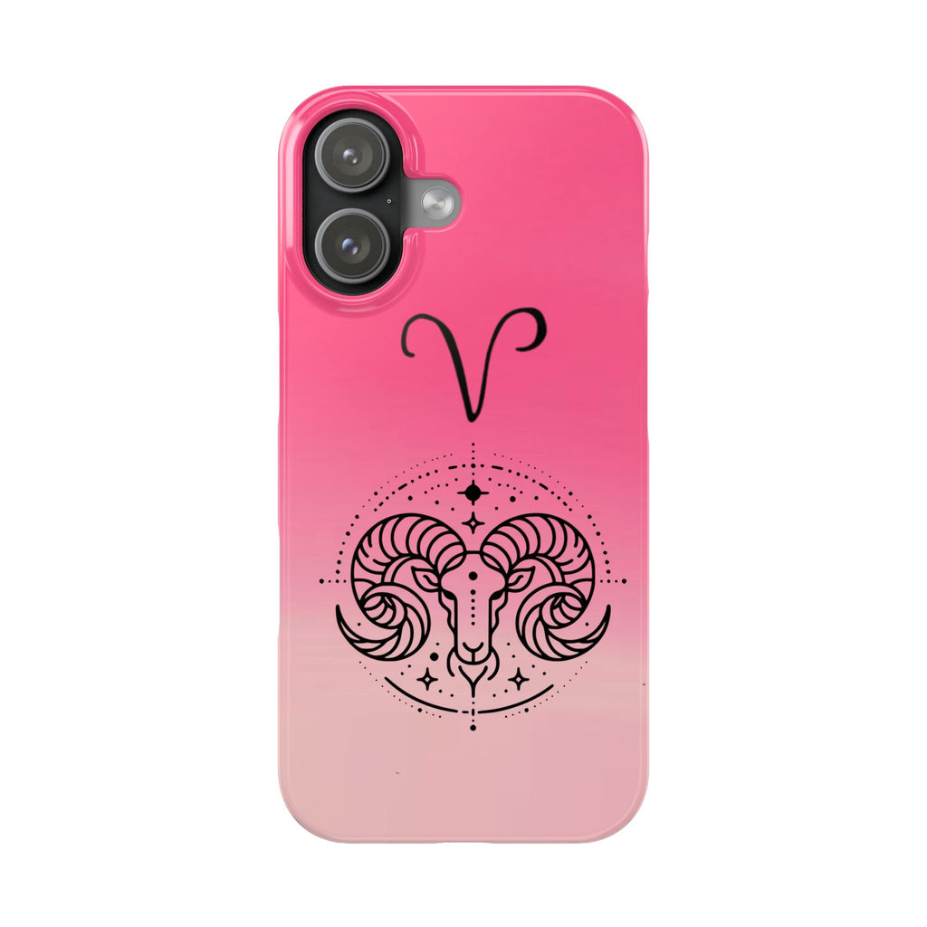 Aries Zodiac Slim Phone Case - Pink Gradient Ram Horoscope Design