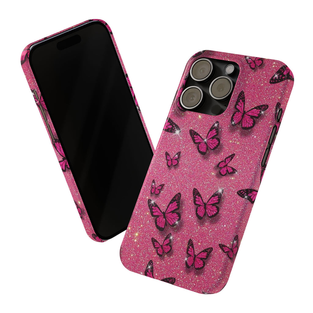 Pink Glitter Butterfly Slim Phone Case — Sparkle Galaxy Floral Phone Cover