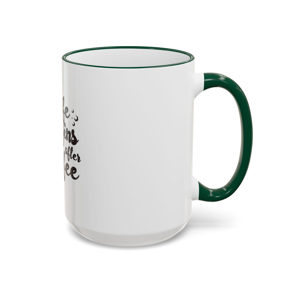 Life Begins After Coffee Accent Rim Mug — Cute Script Coffee Lover Gift (11oz/15oz)