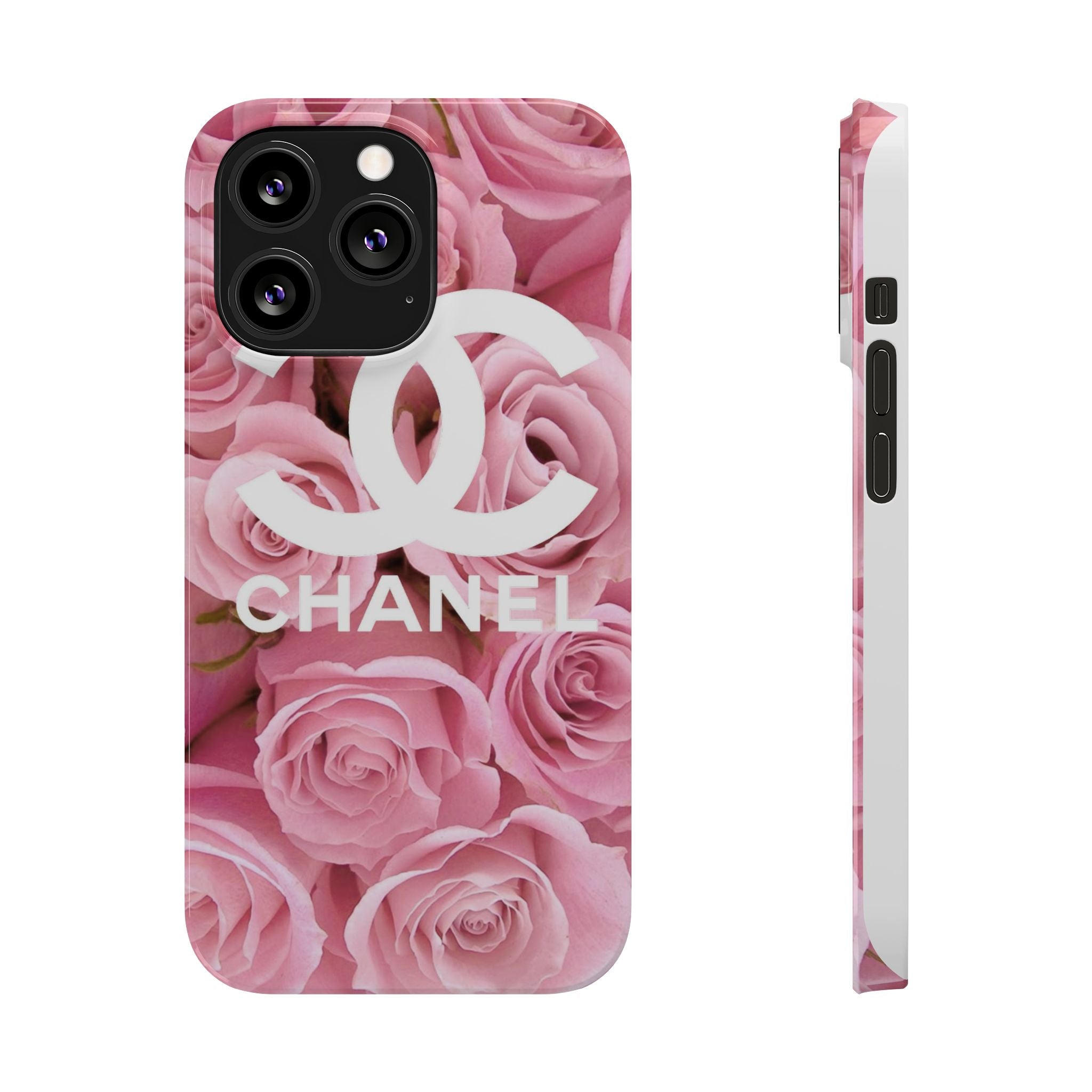 Slim Phone Case — Pink Rose Floral Design with Luxury Logo