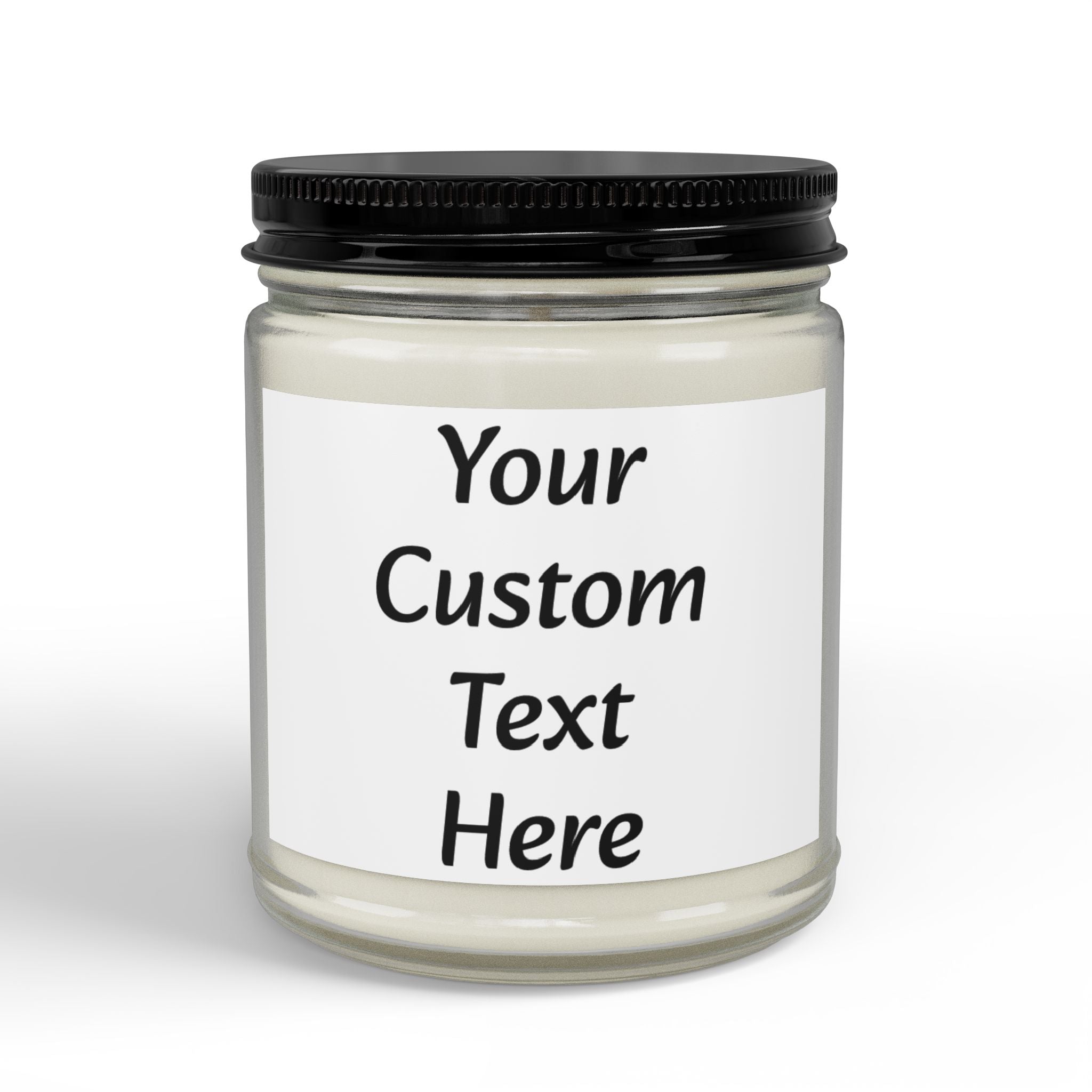 Custom Text Amber Jar Soy Candle 4oz 9oz | Black Lid, Personalized Label