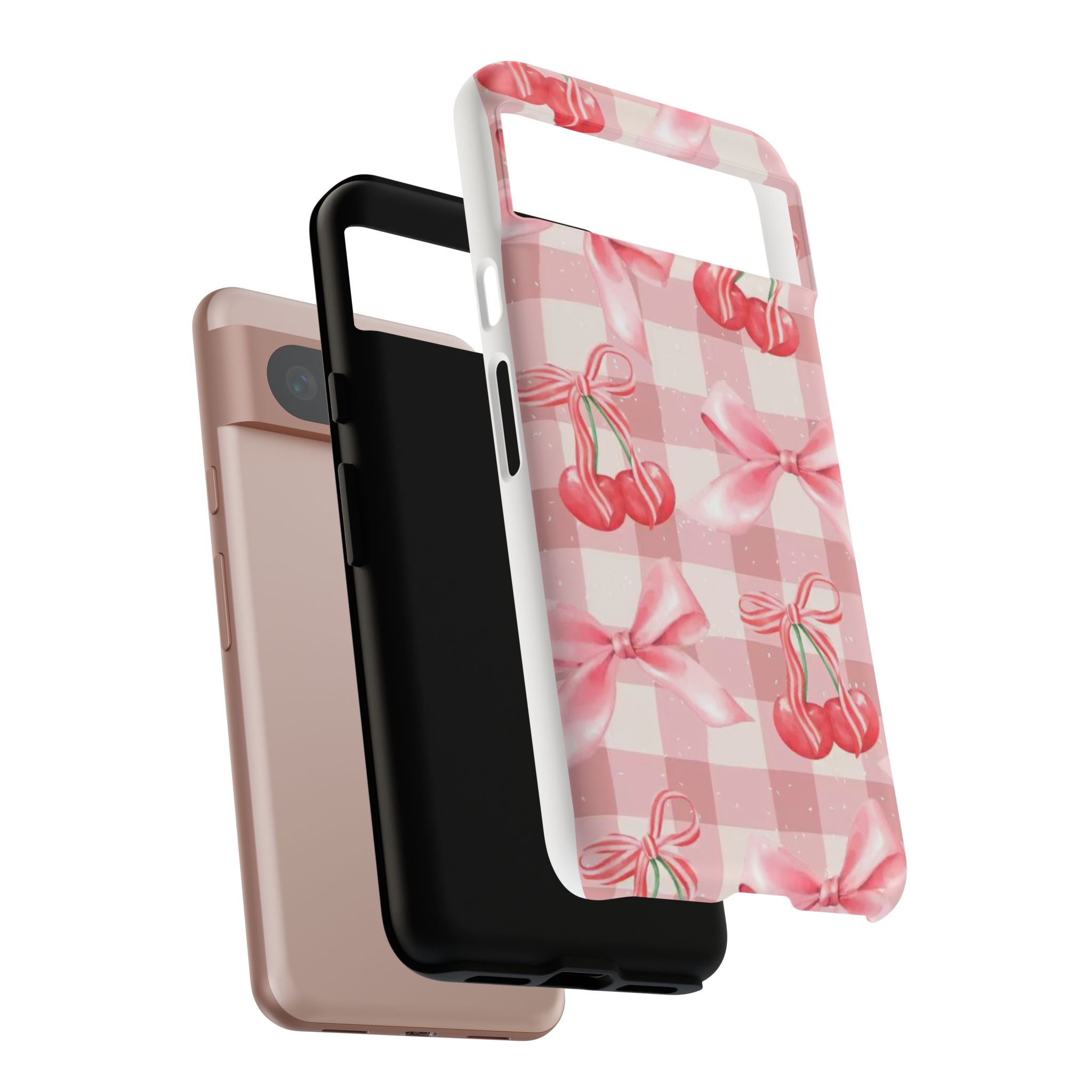 Pink Cherry Bow Phone Case — Cute Gingham Cherry Pattern