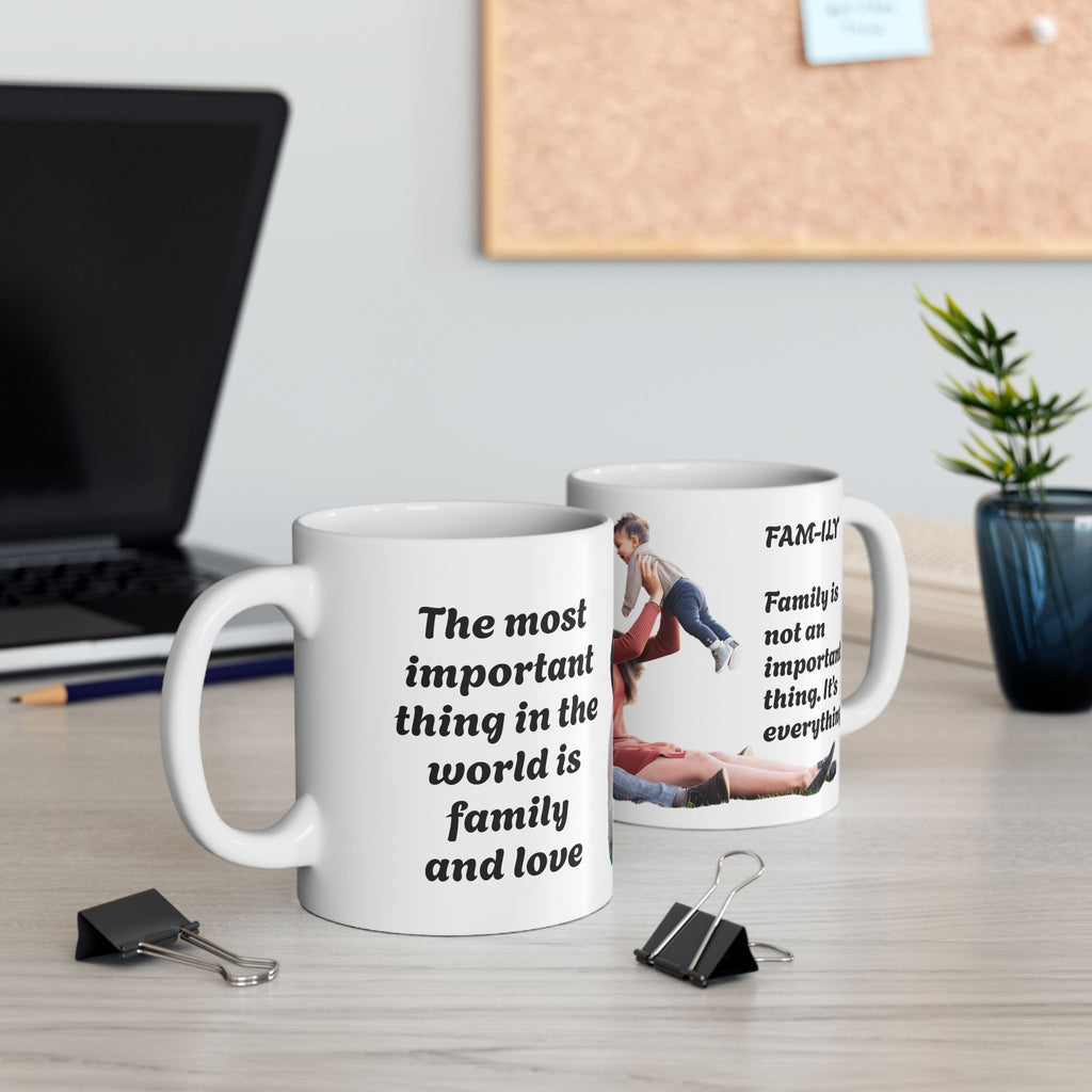 Family Photo Ceramic Mug - Personalized Photo Coffee Cup with Heart Accent (11oz, 15oz)