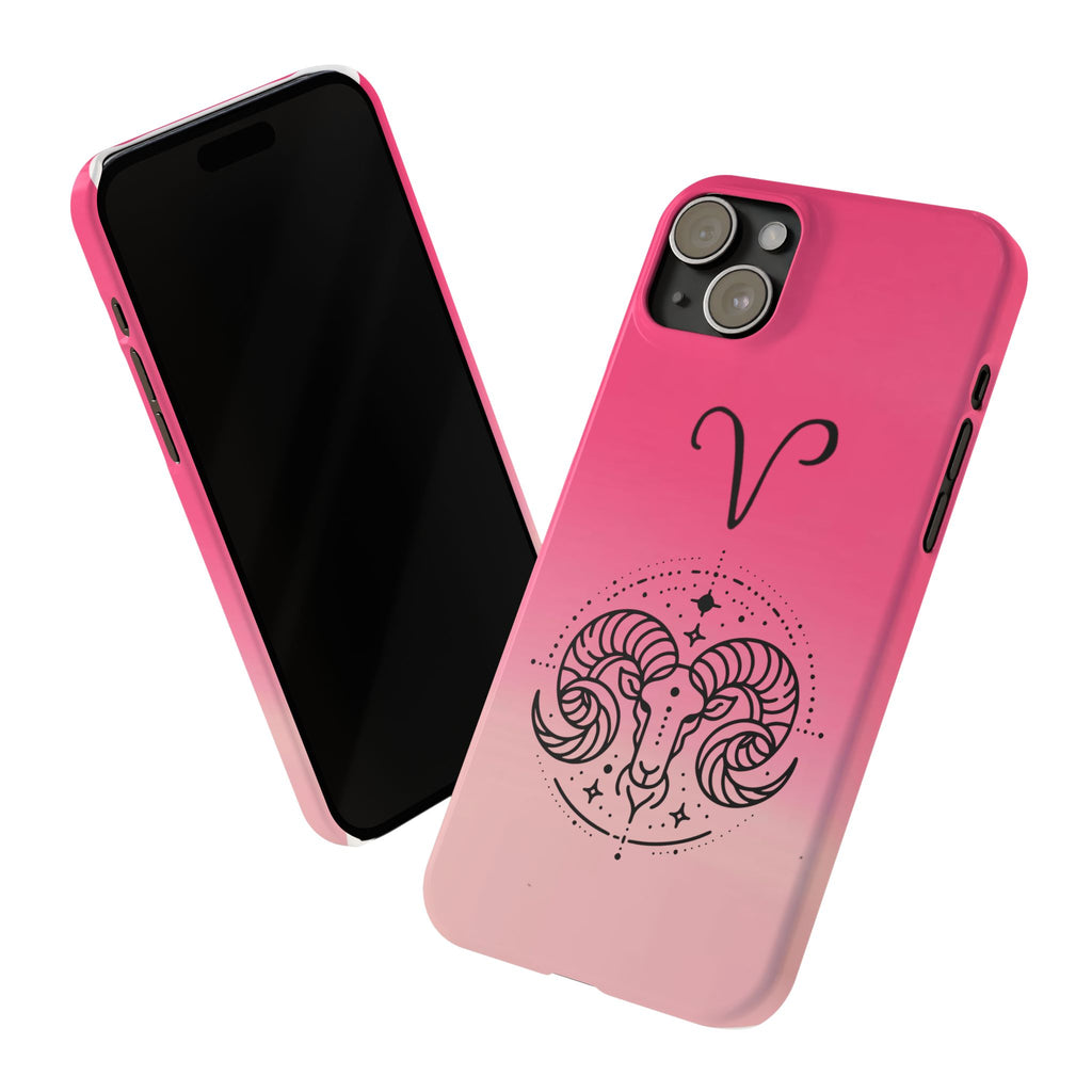 Aries Zodiac Slim Phone Case - Pink Gradient Ram Horoscope Design