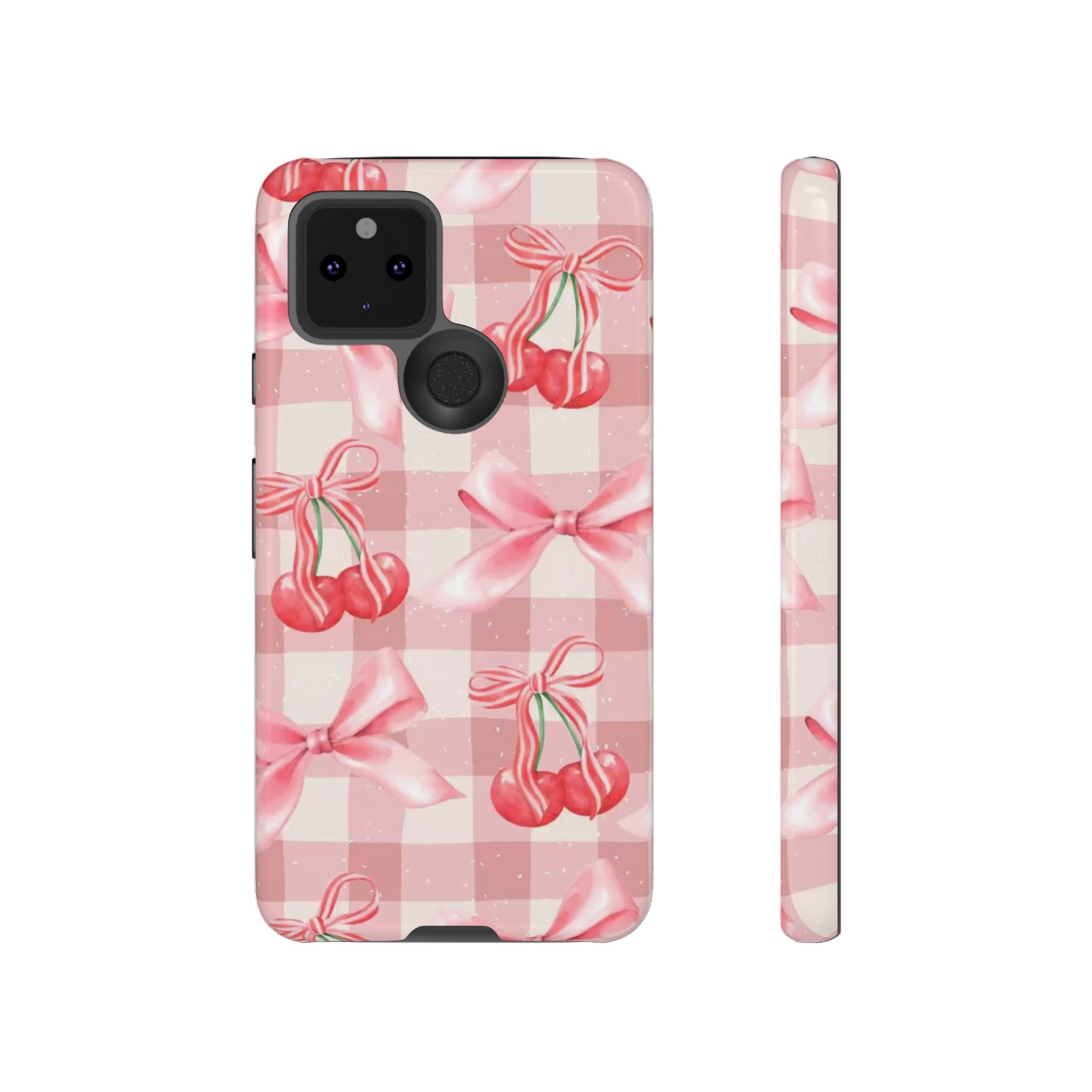 Pink Cherry Bow Phone Case — Cute Gingham Cherry Pattern