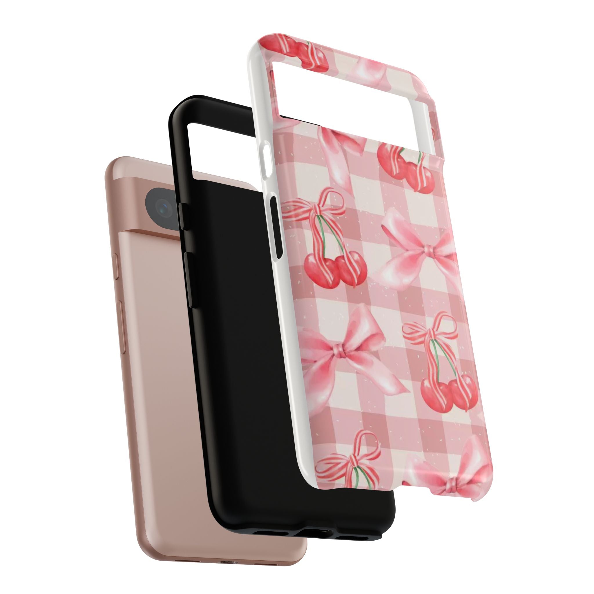Pink Cherry Bow Phone Case — Cute Gingham Cherry Pattern