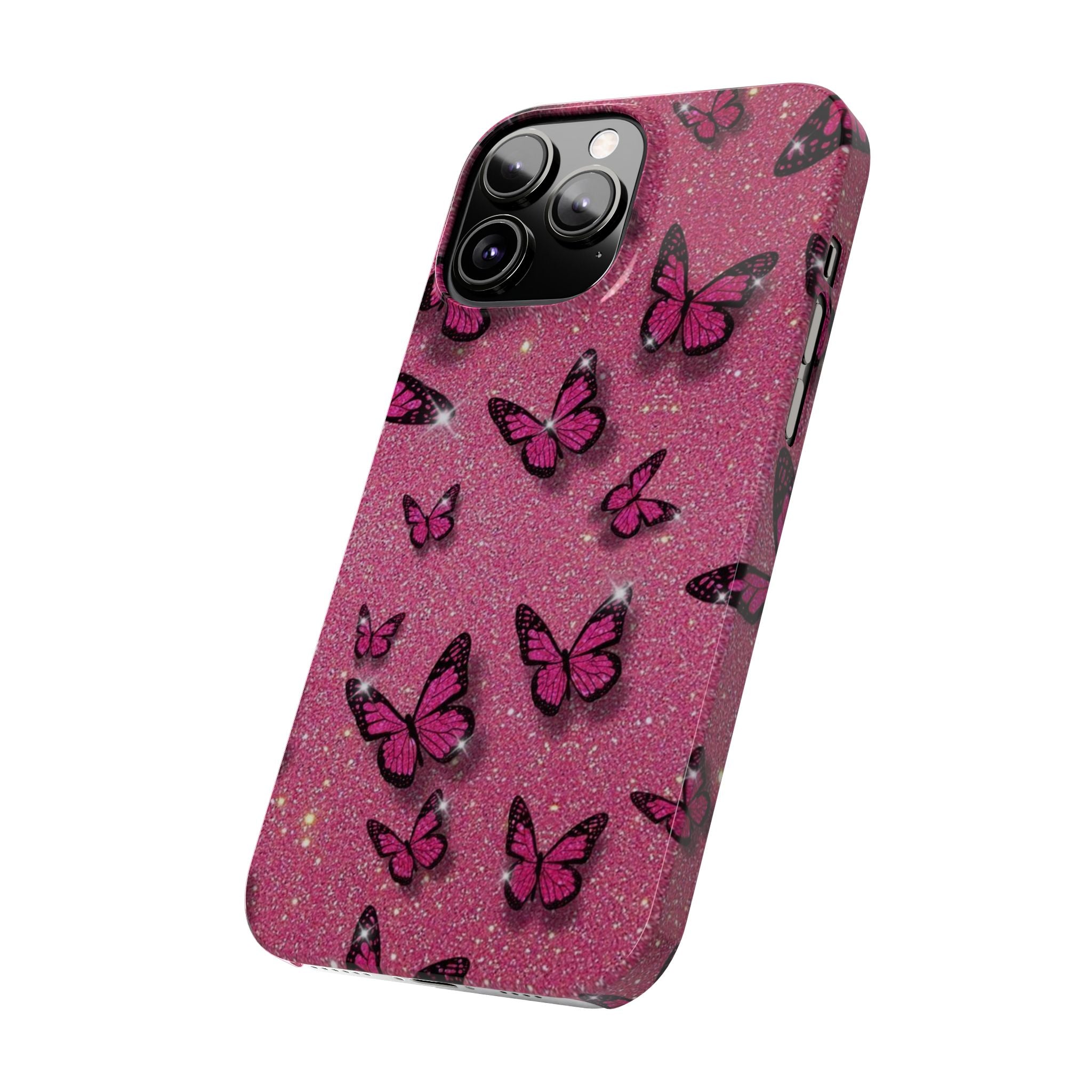 Pink Glitter Butterfly Slim Phone Case — Sparkle Galaxy Floral Phone Cover