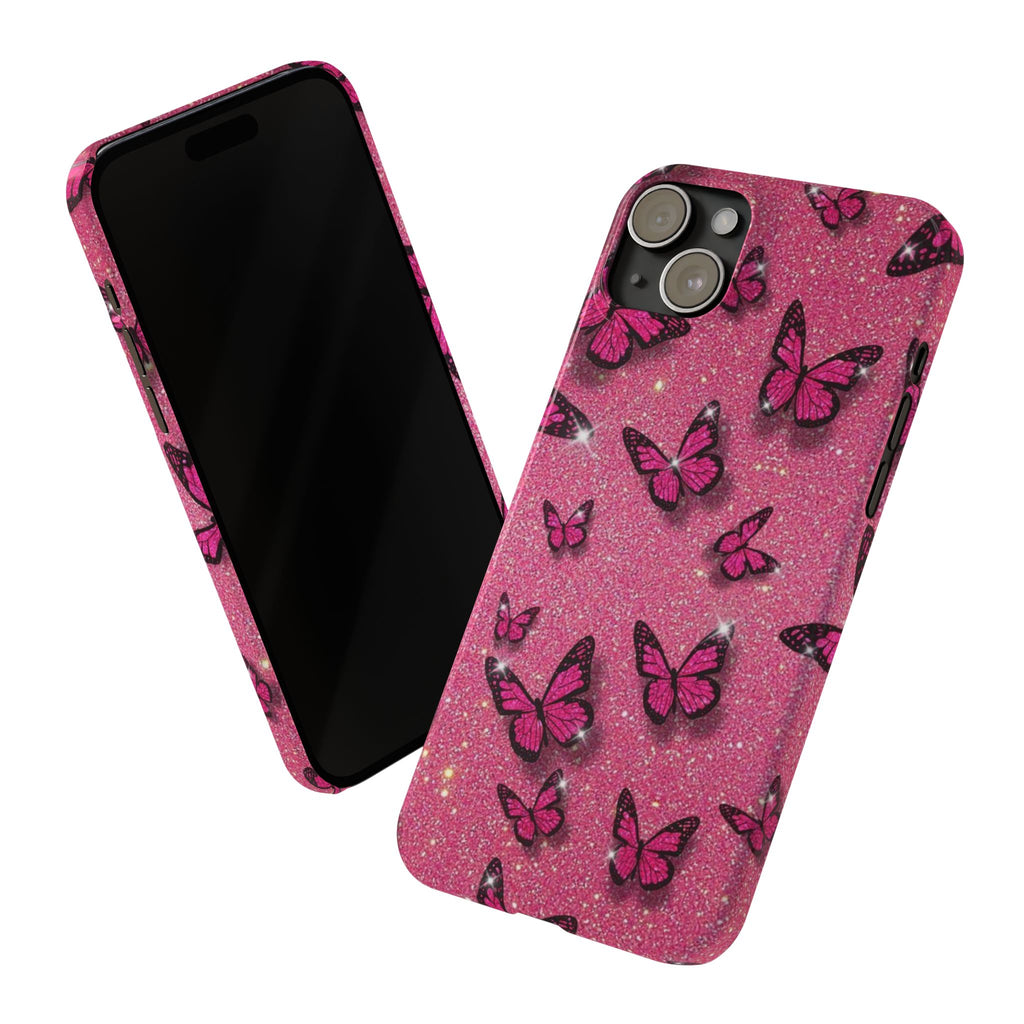 Pink Glitter Butterfly Slim Phone Case — Sparkle Galaxy Floral Phone Cover