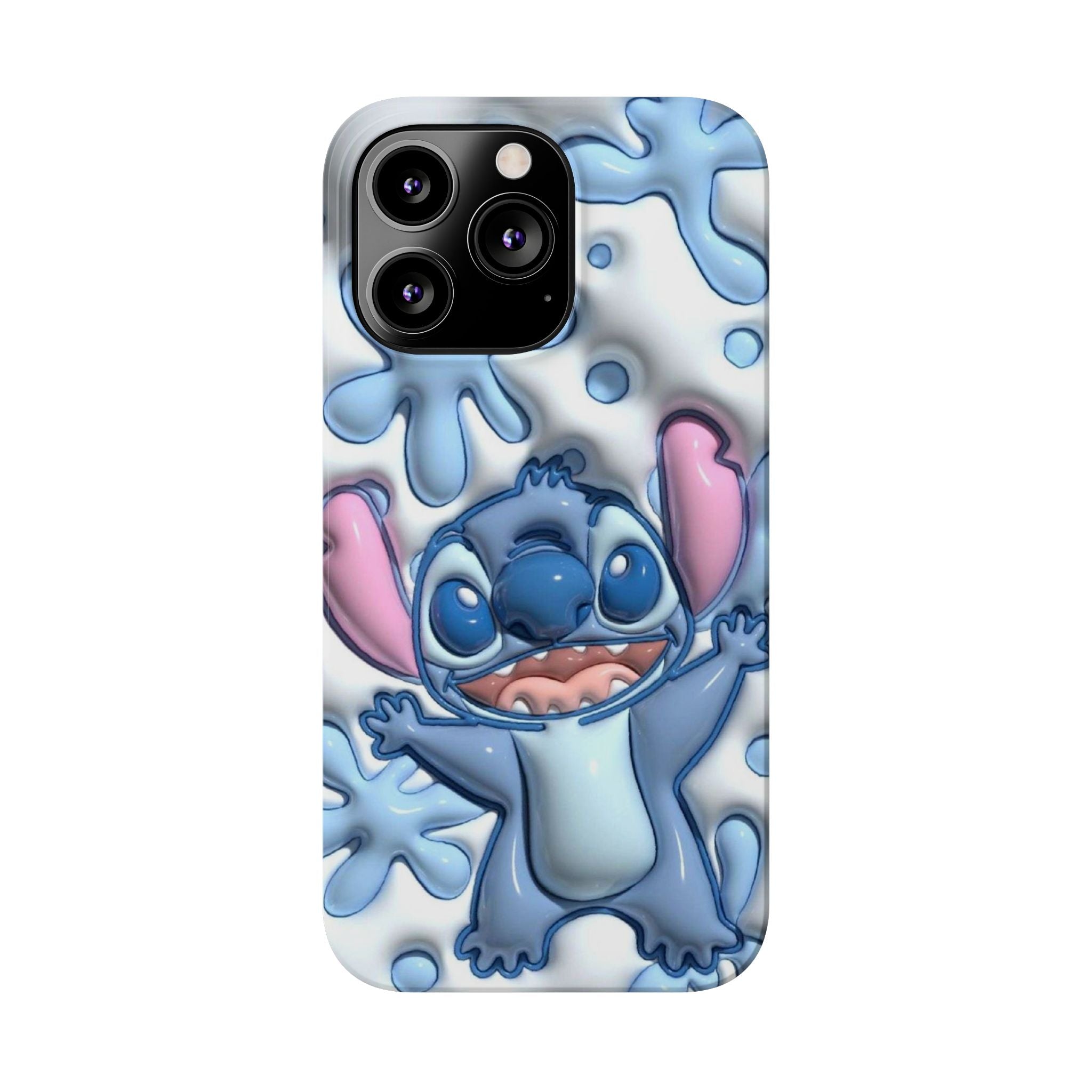 Cute Stitch Slim Phone Case – Blue Splash Cartoon Phone Cover