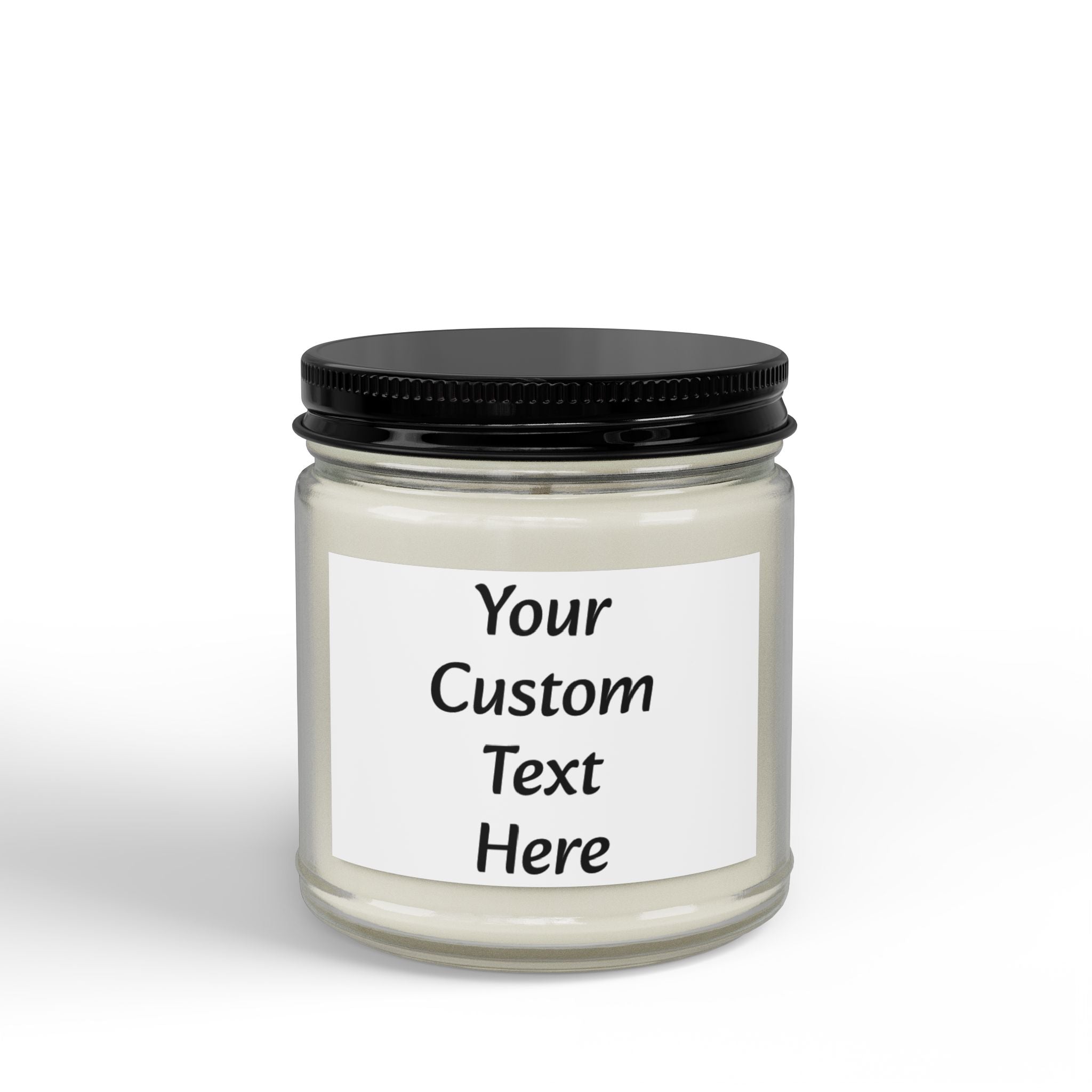 Custom Text Amber Jar Soy Candle 4oz 9oz | Black Lid, Personalized Label