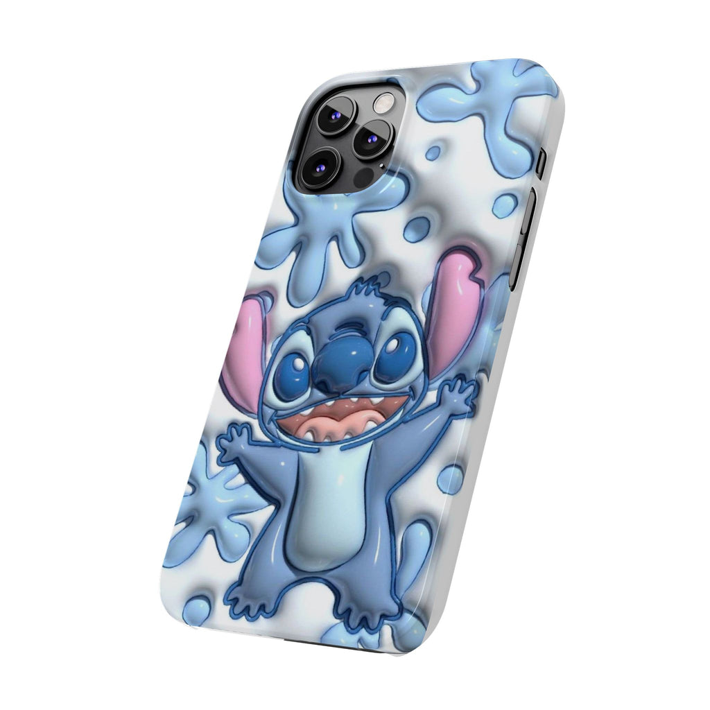 Cute Stitch Slim Phone Case – Blue Splash Cartoon Phone Cover